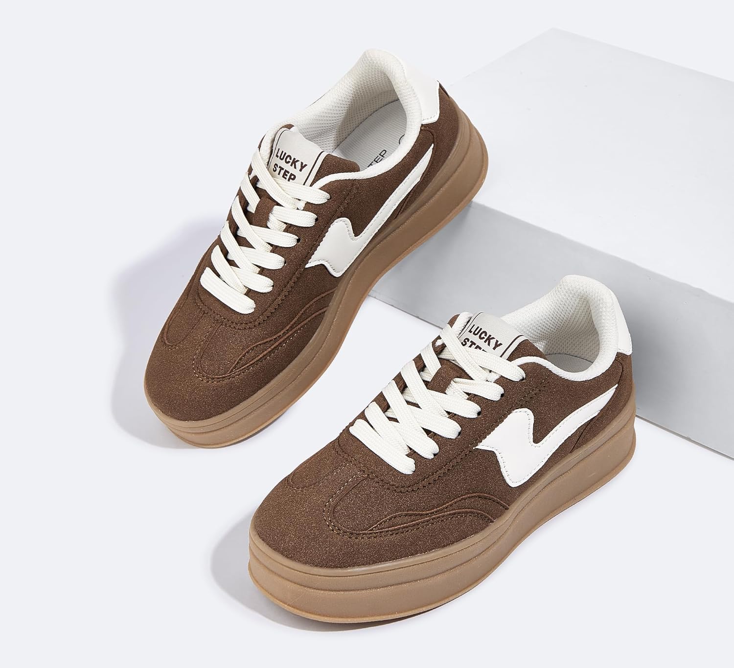 LUCKY STEP Women's Platform Fashion Sneakers Thick Sole Suede Faux Leather Classic Rubber Gum Sole Low Top Casual Walking Shoes - Image 6