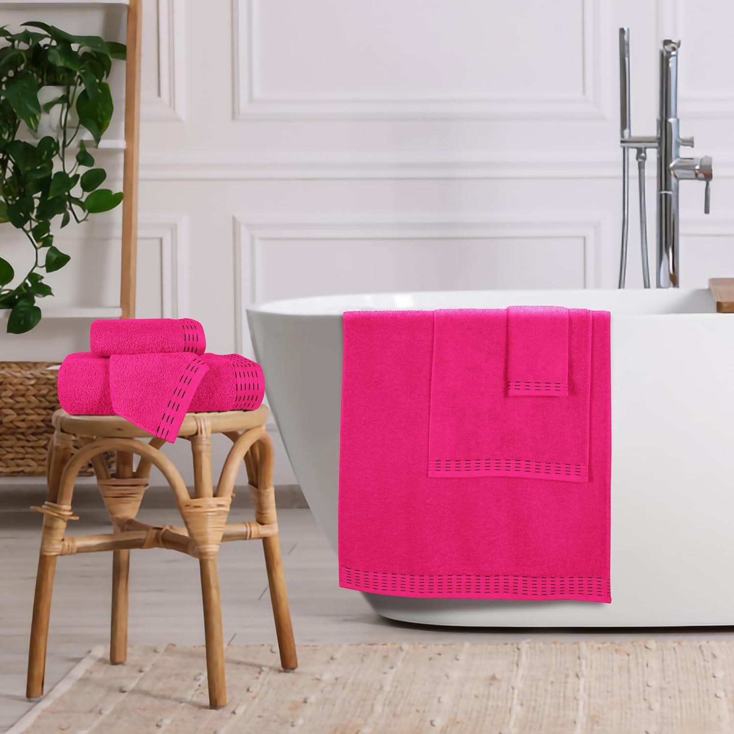 Ultra Soft 6 Pack Cotton Towel Set, Contains 2 Bath Towels 28x55 inch, 2 Hand Towels 16x24 inch & 2 Wash Coths 12x12 inch, Ideal Everyday use, Compact & Lightweight - Hot Pink - Image 3