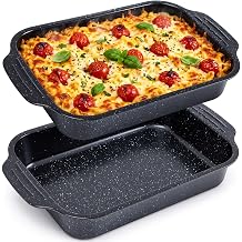 Teenyyou Detroit Pizza Pan Set of 2, 2.4" Deep Nonstick Rectangular Pizza Baking Pans with Handles, 14.8 x 8.9 Inch Carbon Steel Pizzas Tray for Detroit Style, Sicilian and Thick Crust Homemade Pizzas