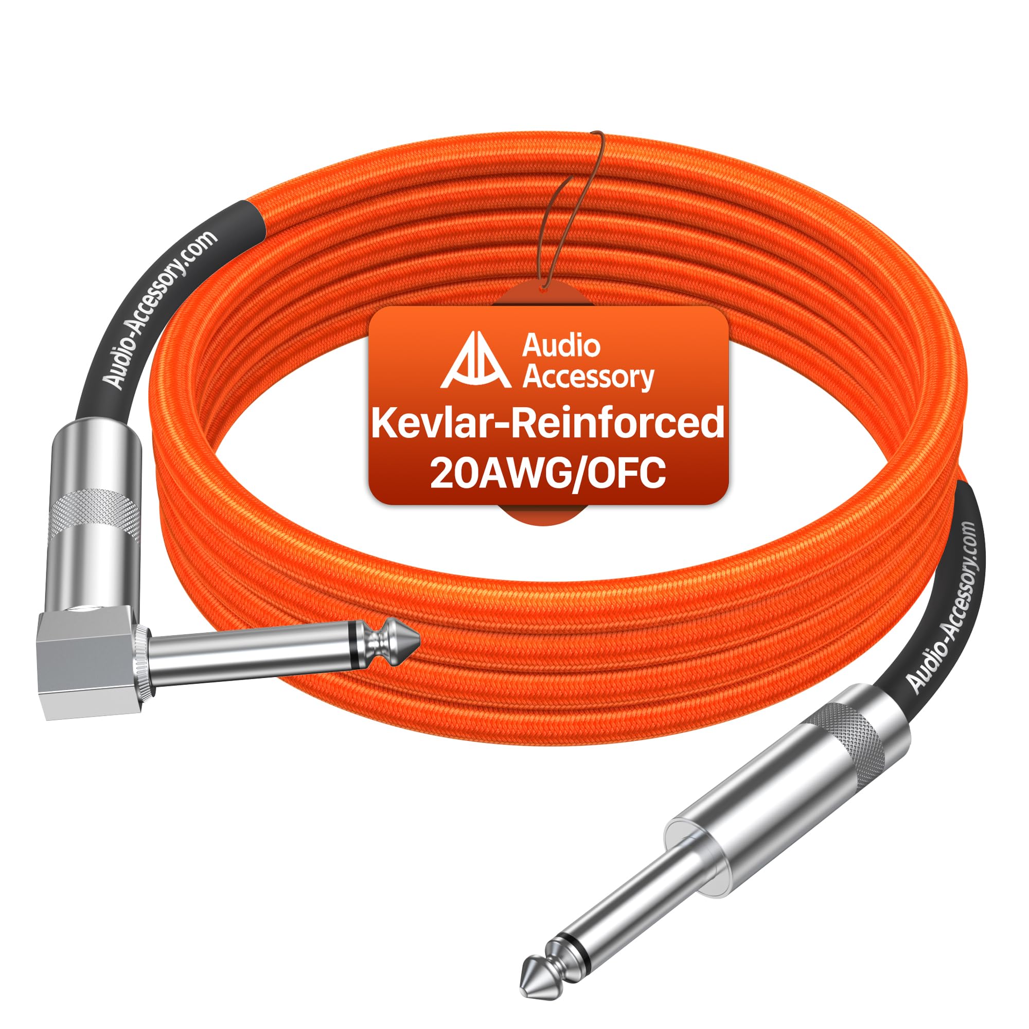 Cable de guitarra en ángulo recto de 25 pies, trenzado en nylon reforzado con Kevlar, conector Neutrik REAN, cable de instrumento de 1/4 de 20AWG 99.99% OFC, cable de amplificador blindado doble para