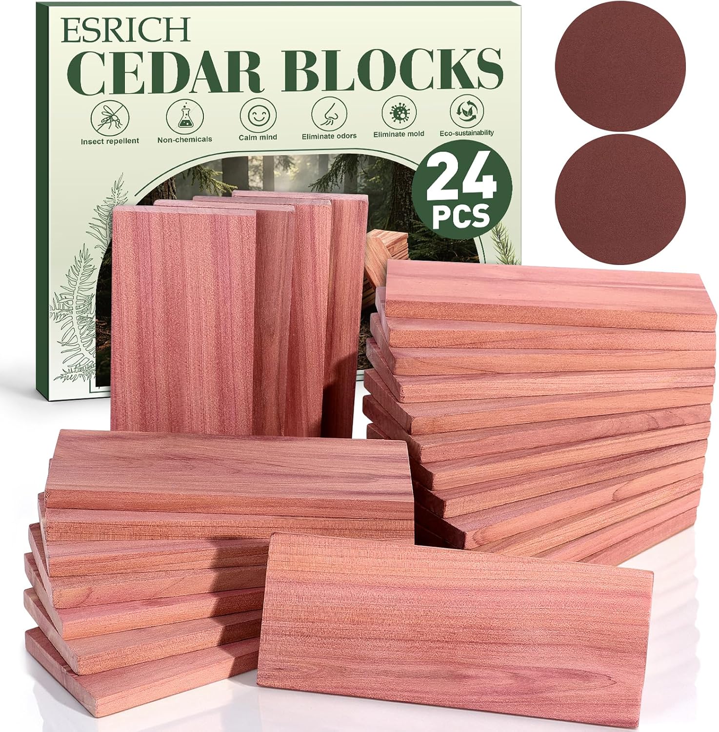 ESRICH Cedar Blocks for Clothes Storage, 24 Pack 100% Natural Cedars