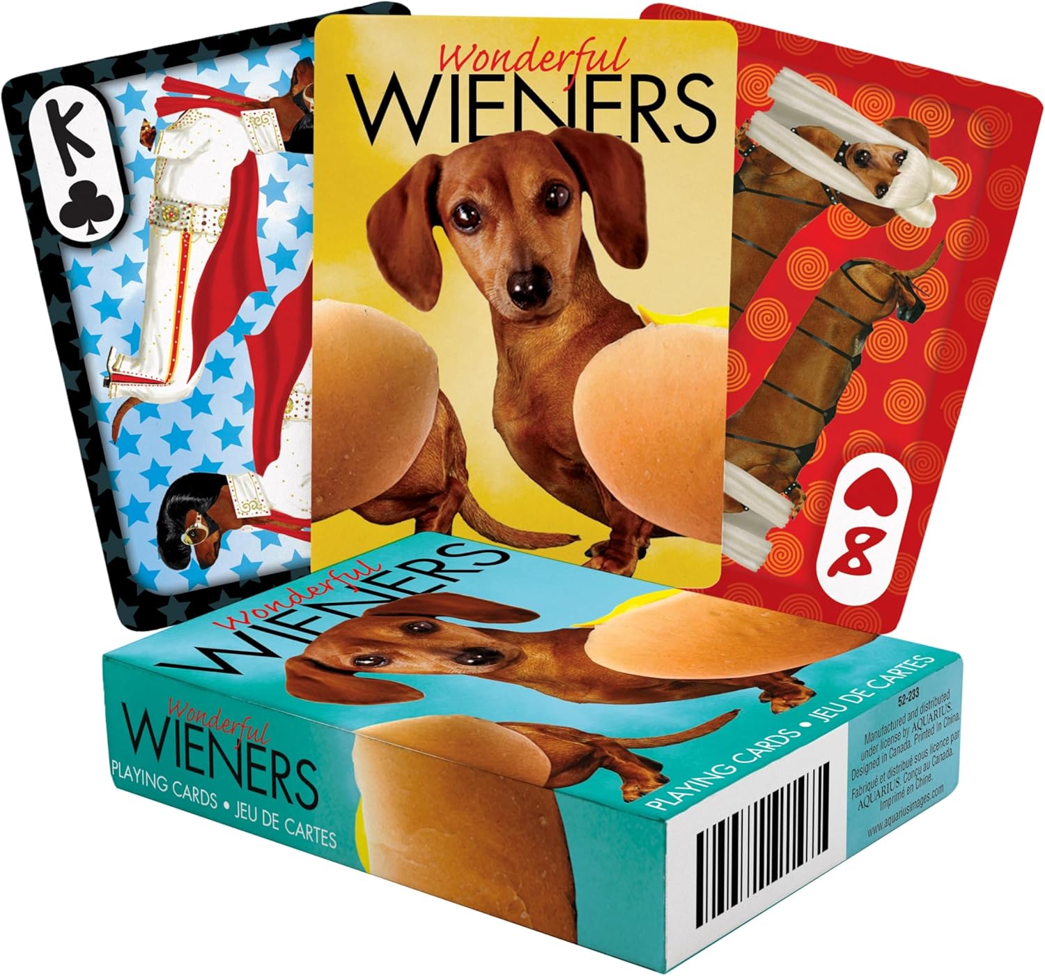 AQUARIUS Wonderful Wieners Playing Cards - Cute Weiner Dog Themed Deck of Cards for Your Favorite Card Games - Weiner Dog Merchandise & Collectibles - Poker Size with Linen Finish