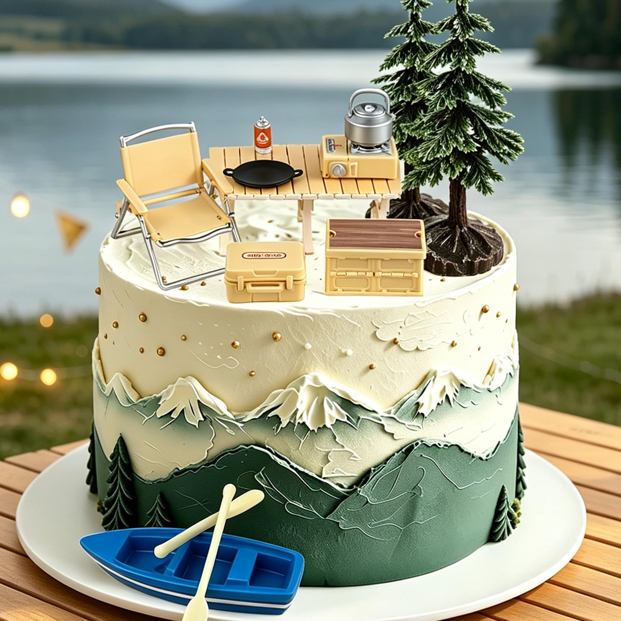 Camping Party Cake Toppers Outdoor Tent Picks Happy Camping Cake Decorations for Birthday Party Supplies
