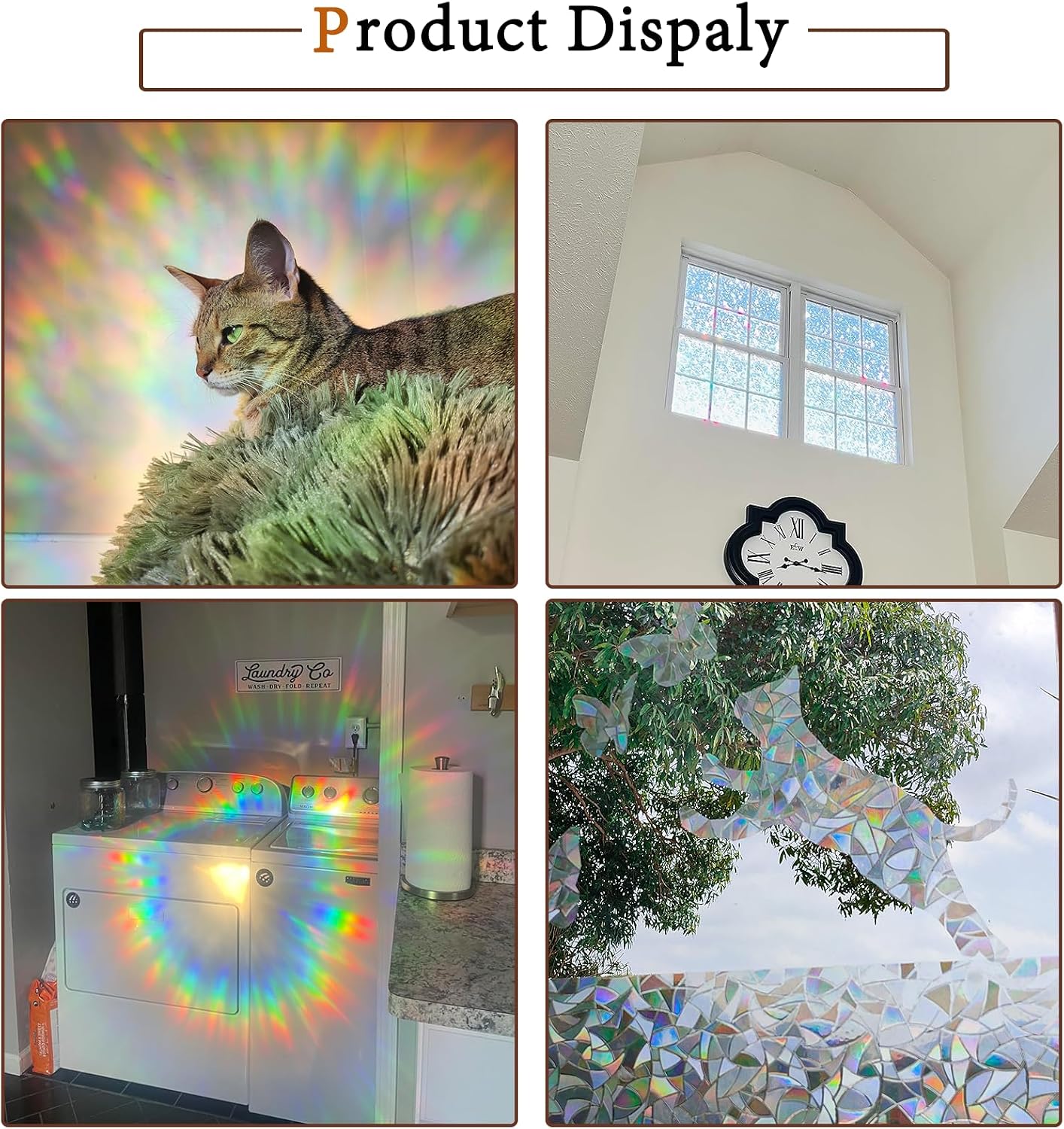 Niviy Rainbow Window Privacy Film 24 x 118 inches, Iridescent Window Film Stained Glass Prism Windows Cling Vinyl 3D Decorative Window Sticker