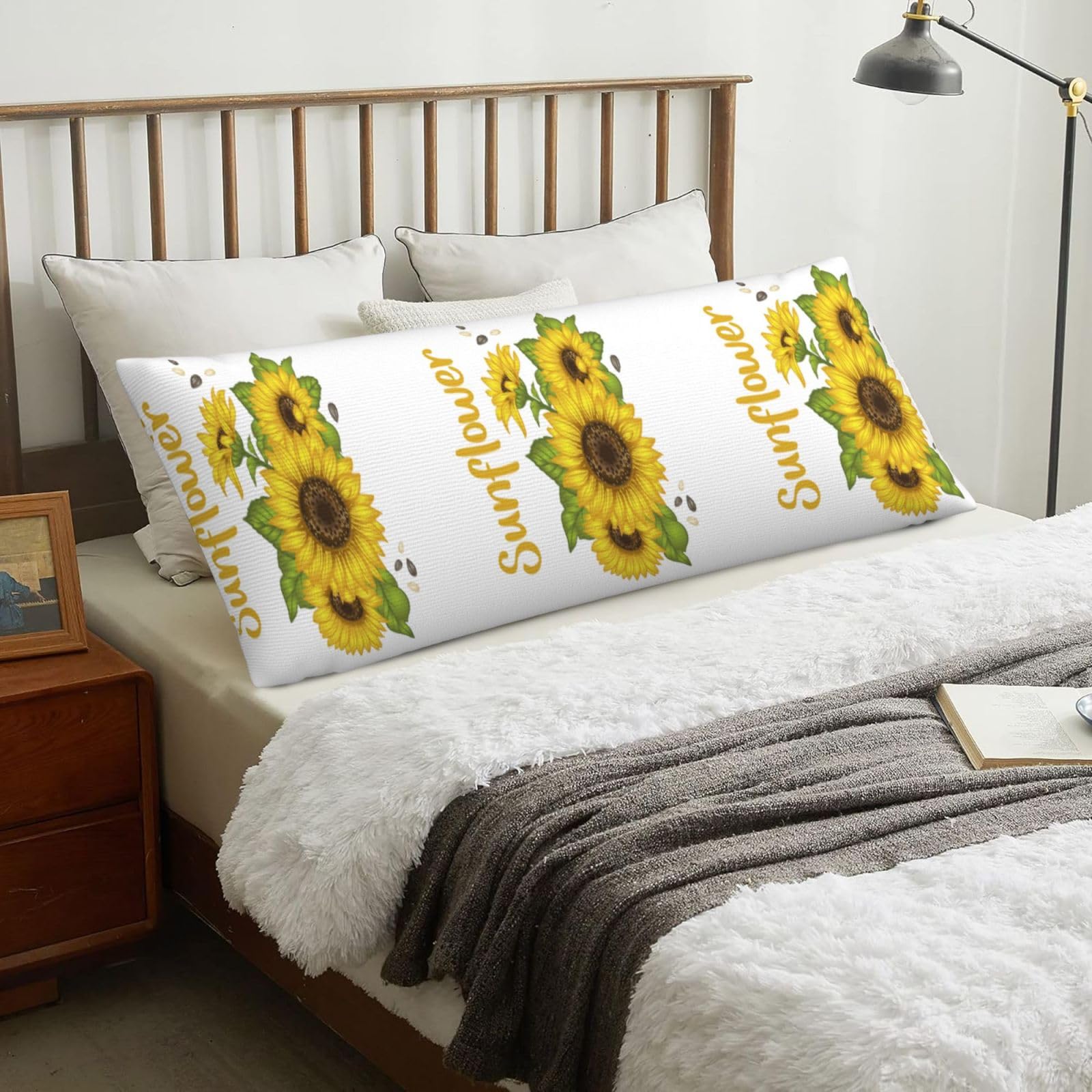 Sunflower, Body Pillow Cover with Zipper,Long Body Pillowcase 20 x 60 in