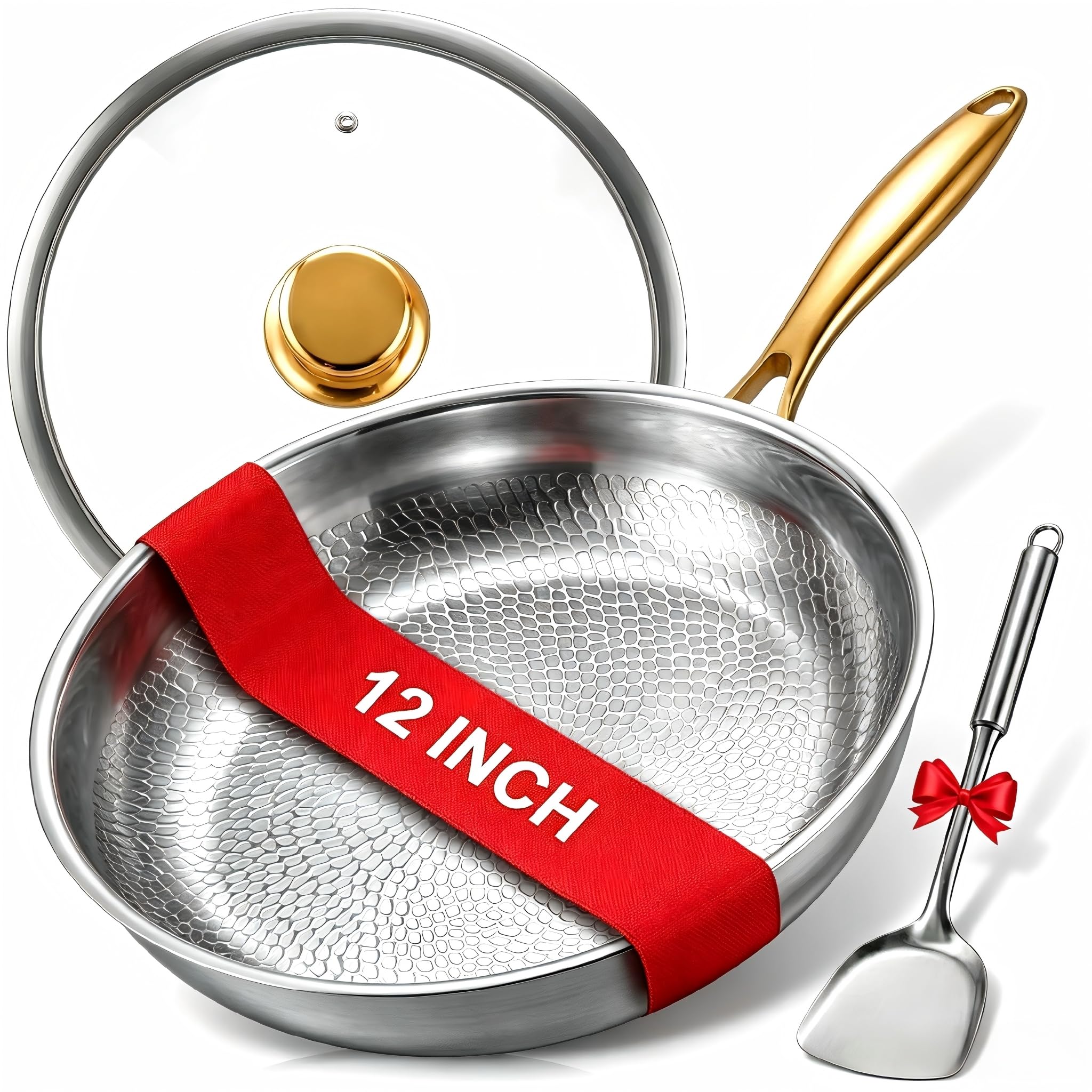 Photo 1 of Sikiilu 12" Titanium Pans for Cooking | Food-Grade Pure Titanium Frying Pan Pro with Lid & spatula | PFAS/PFOA/PTFE Free Nonstick Cookware | Dishwasher & Oven Safe, Kitchen Induction Compatible