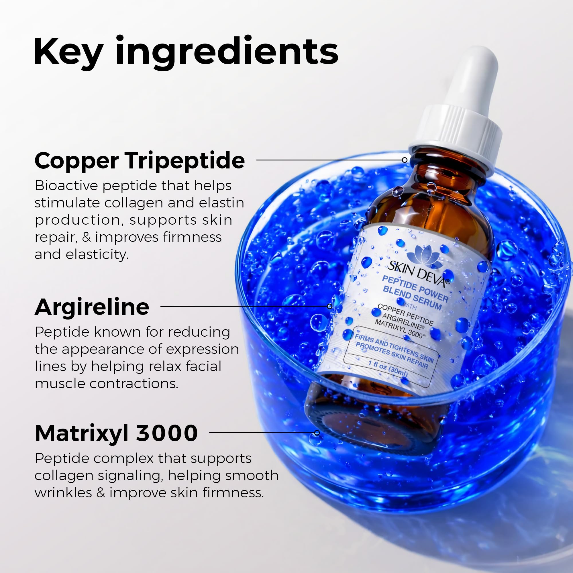 Skin Deva Copper Peptide Face serum with Argireline and Matrixyl 3000, Hyaluronic Acid, Lightweight Hydrating, Firm-Looking Skin, Supports Firm Youthful-Looking GHK-Cu Serum, Anti-aging serum -1oz : Beauty & Personal Care