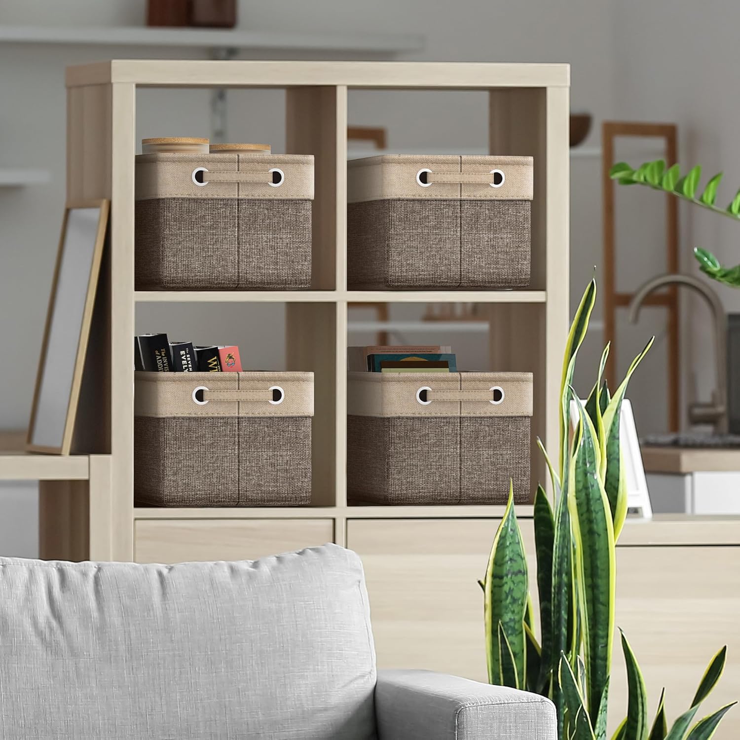 Sorbus Fabric Storage Cubes 15 Inch - Big Sturdy Collapsible Storage Bins with Dual Handles - Foldable Baskets for Organizing -Decorative Storage Baskets for Shelves | Home & Office Use -3 Pack| Brown