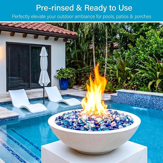 NUPICK 5LB Diamond Fire Glass, 1 Inch Fire Pit Rocks for Propane or Gas