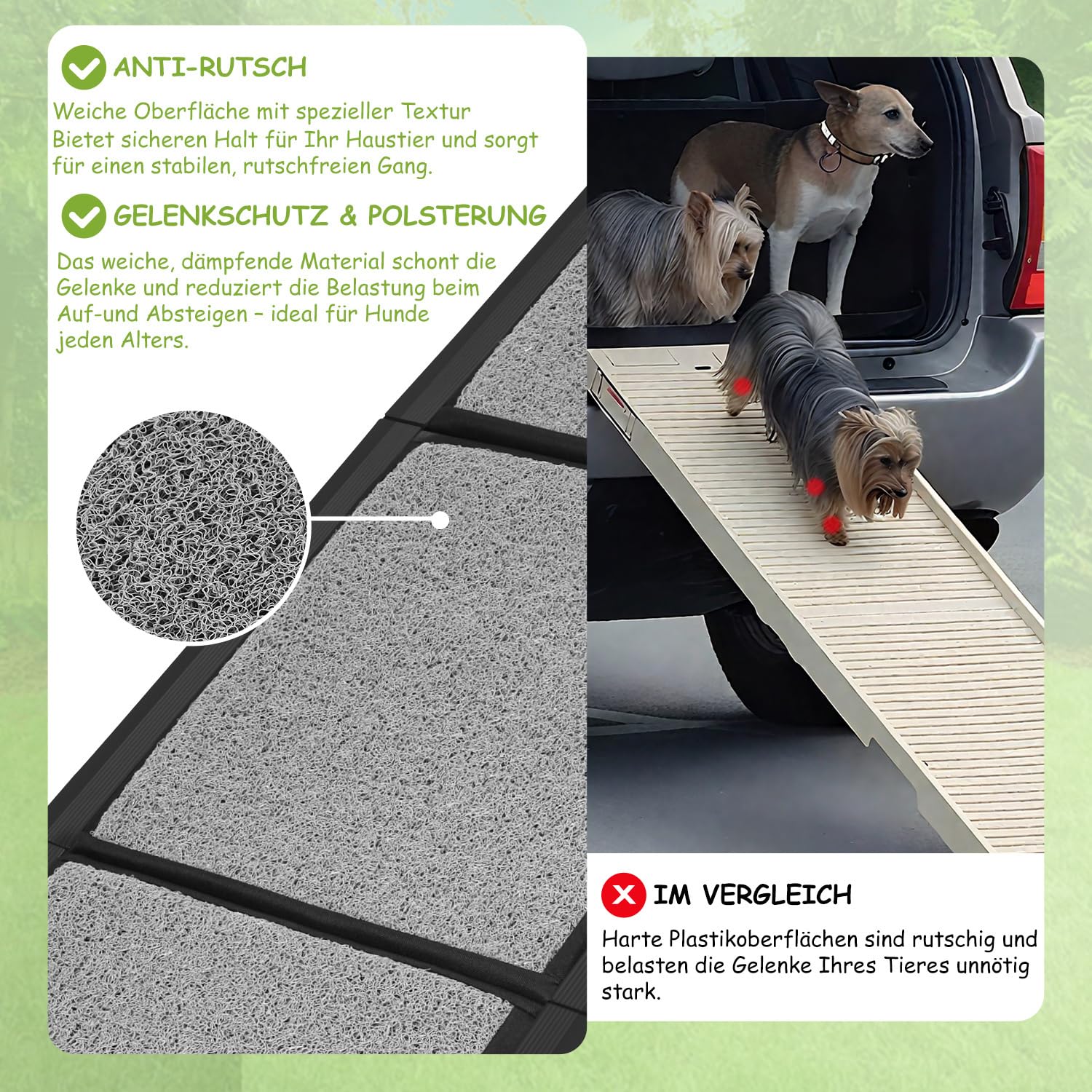 Hunderampe Auto Klappbar 170x44cm – Faltbare Hund Rampe mit Rutschfester Oberfläche aus Schlingen-Teppich – Leicht Stabil & Tragbar – Aluminium Rahmen bis 80kg ideal für SUV PKW Wohnmobil