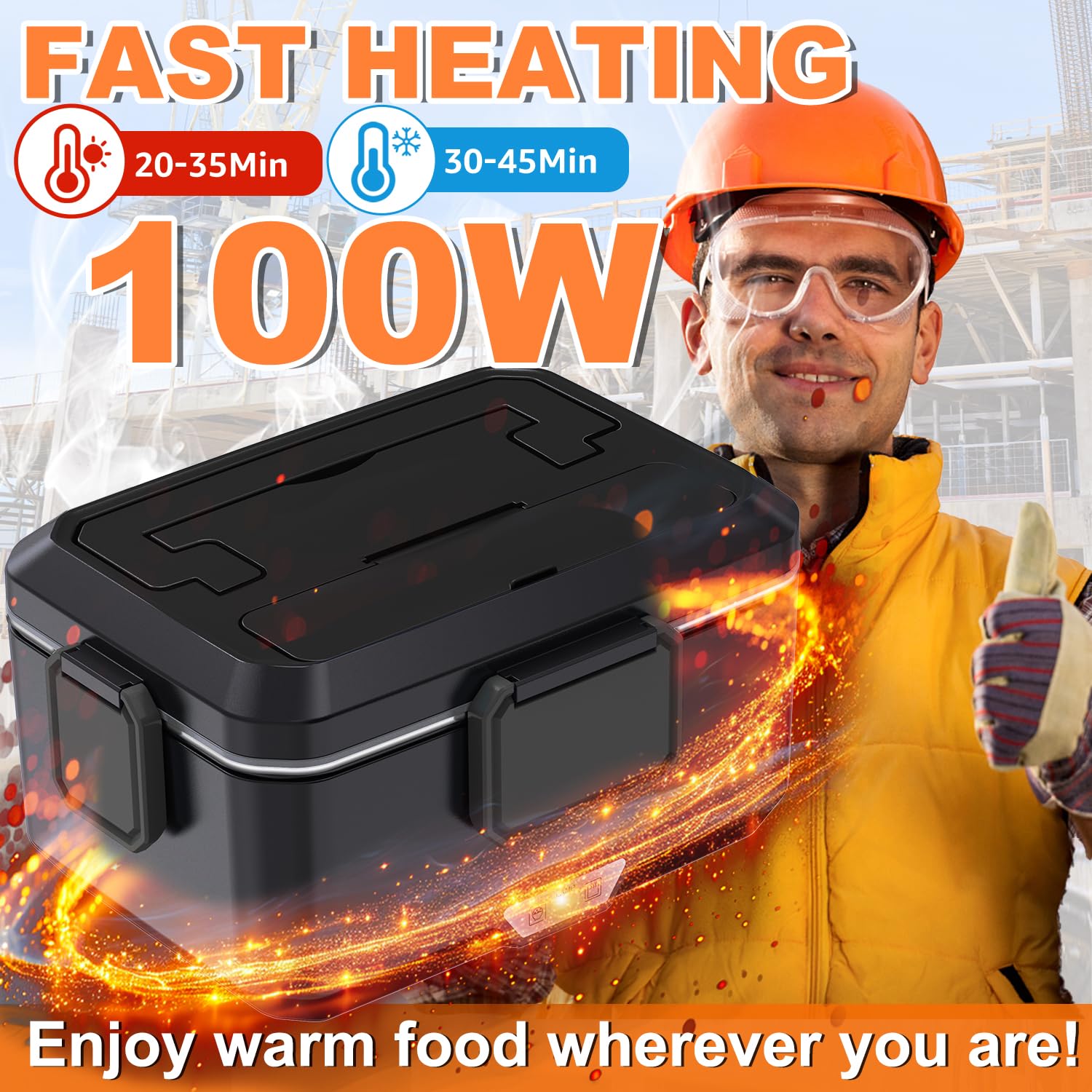 Nifogo Fiambrera eléctrica para adultos, 2,5 L, 80 W, calentador portátil de alimentos 3 en 1, 110 V/12 V/24 V, recipiente extraíble de acero inoxidable y bolsa grande (2,5 l, negro)