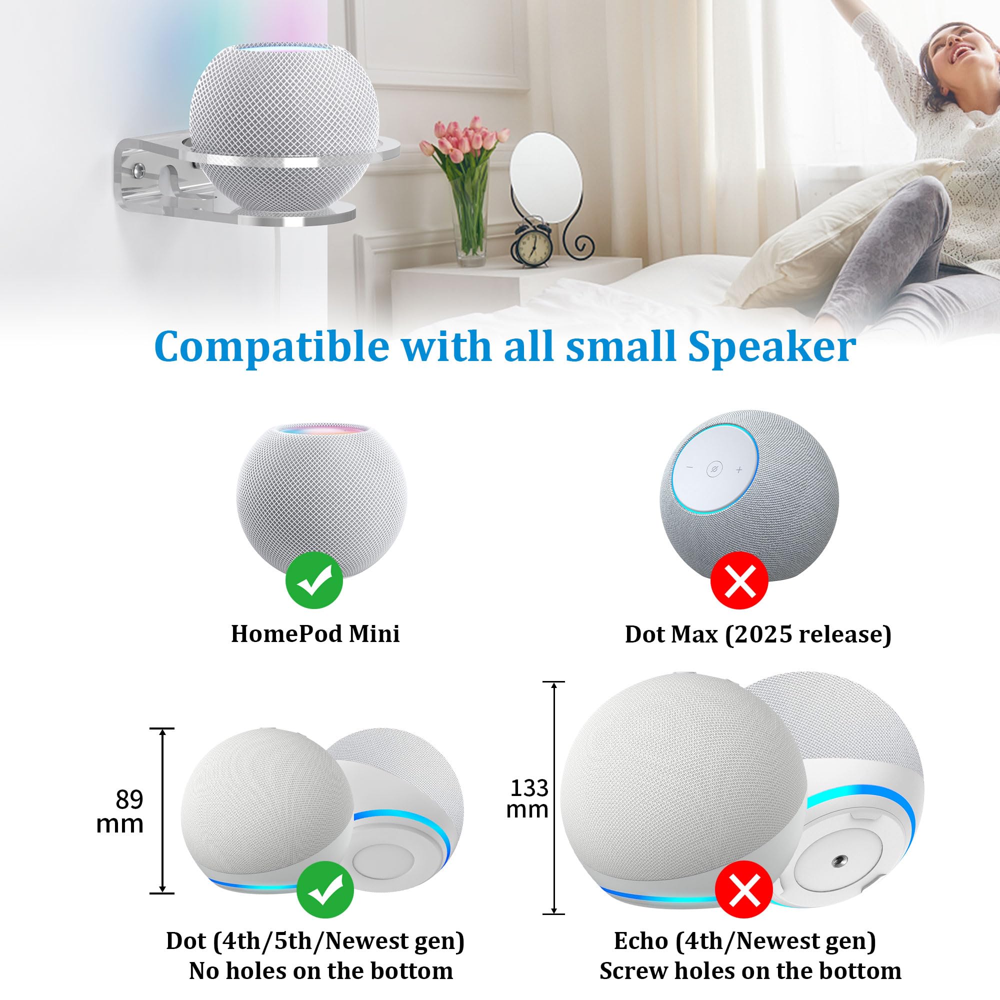 Cozycase Wandhalterung für Dot 4/5 & HomePod Mini - Homepod Mini Halterung Ständer Zubehör aus Acryl, Ideal für Küche, Bad und Schlafzimmer (1-Stück)…