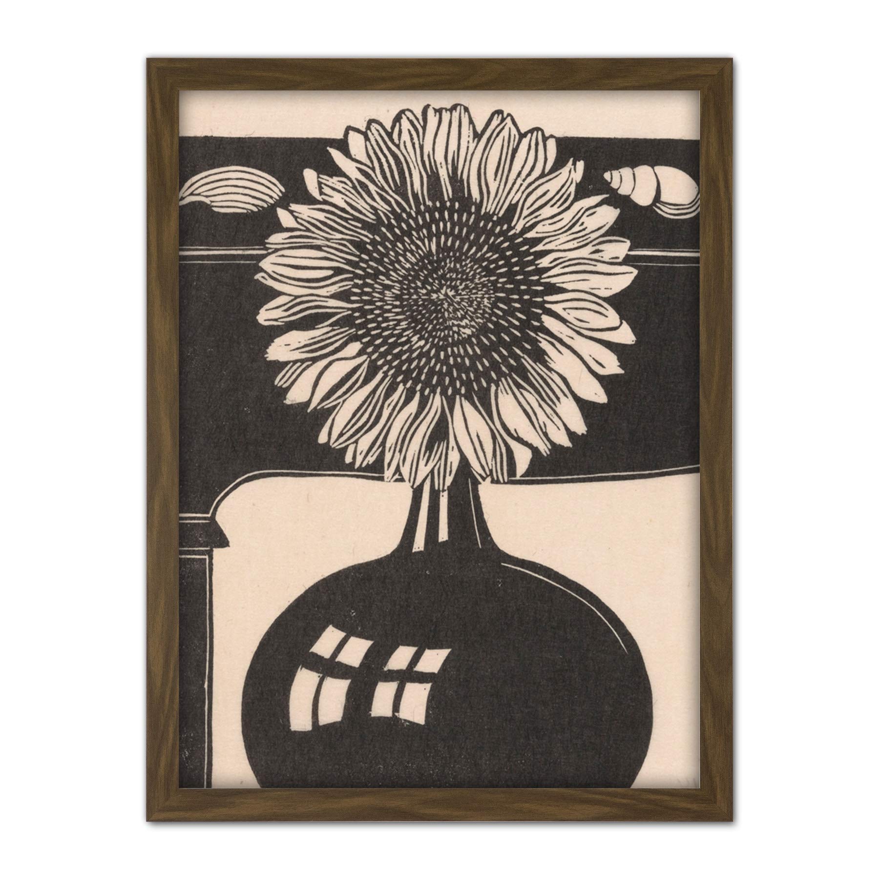 Artery8 Mesquita Sunflower Vase Shells 1914 Artwork Framed Wall Art Print 18X24 Inch