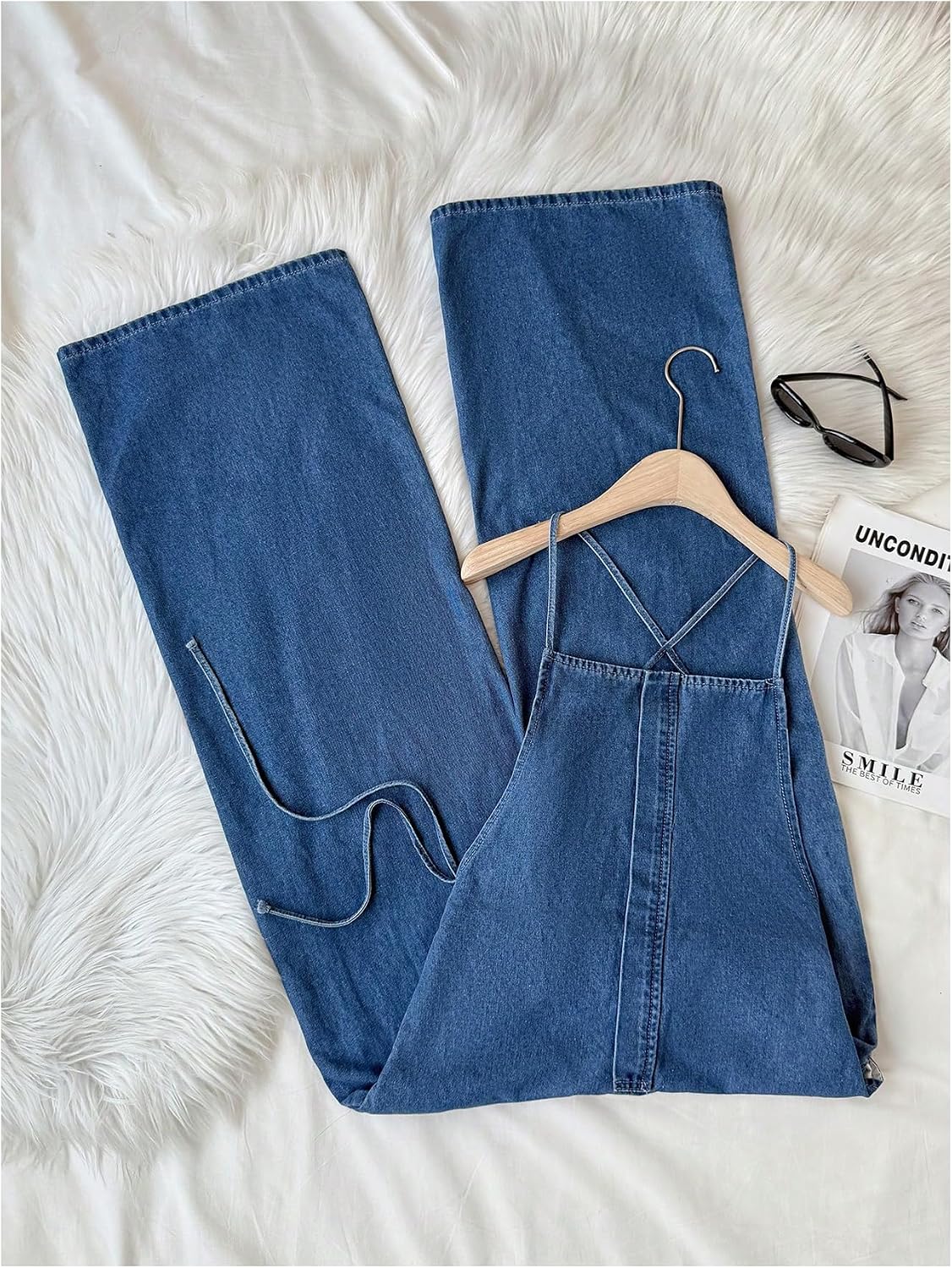 SweatyRocks Women's Crisscross Backless Spaghetti Strap Wide Leg Denim Jumpsuit Casual Jean Overalls