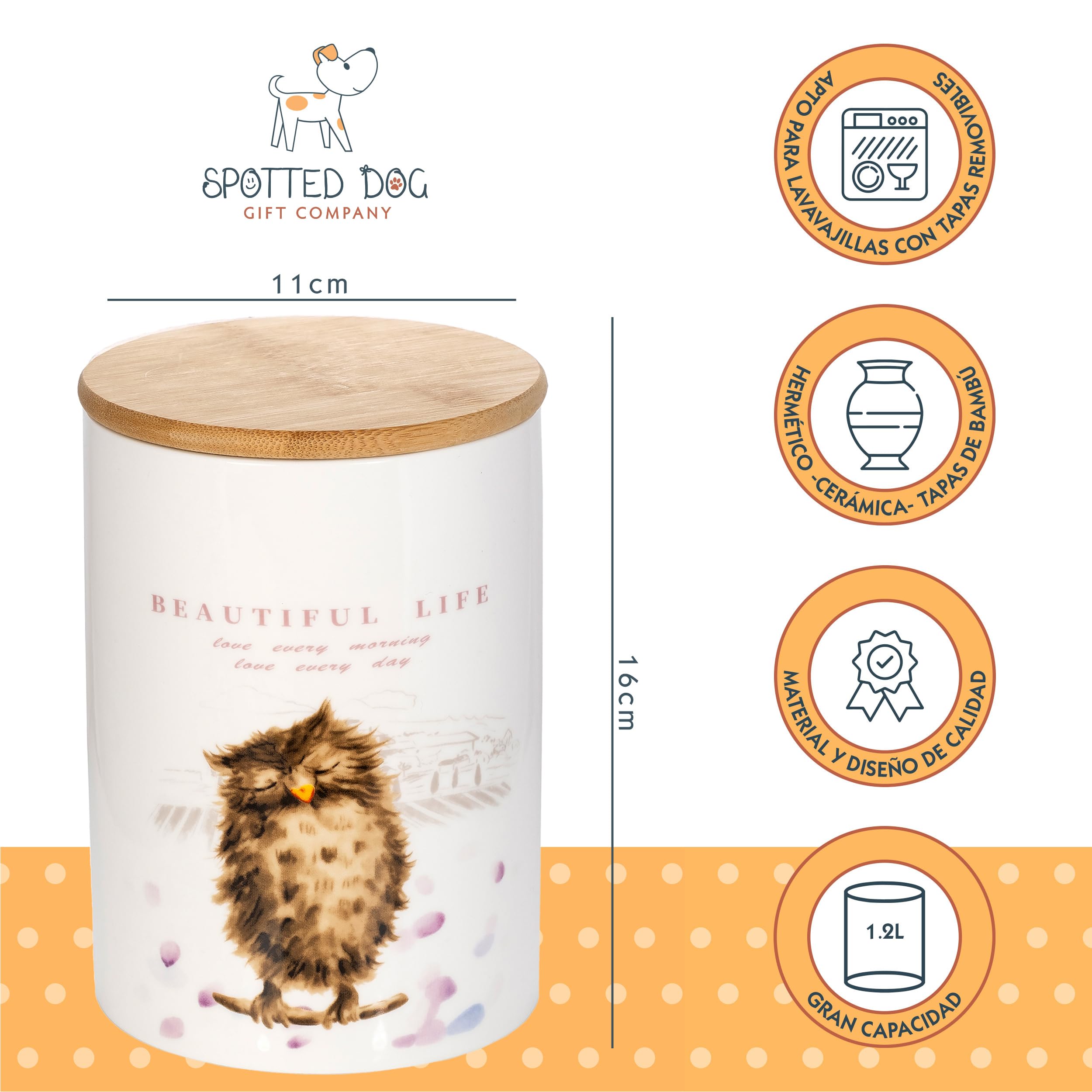 SPOTTED DOG GIFT COMPANY Juego de 3 Botes Cocina Almacenaje de Cerámica con Estampado de Ardilla Búho Ganso, Recipientes Herméticos para Alimentos con Tapa, Regalo para Amantes Animales