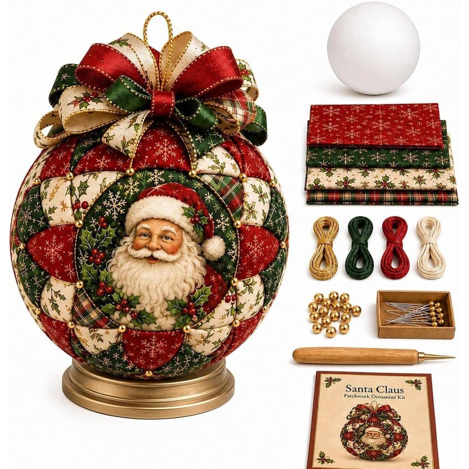 Christmas Classics Patchwork Ornament DIY Kit, Fabric Ornament Craft Kit，#A