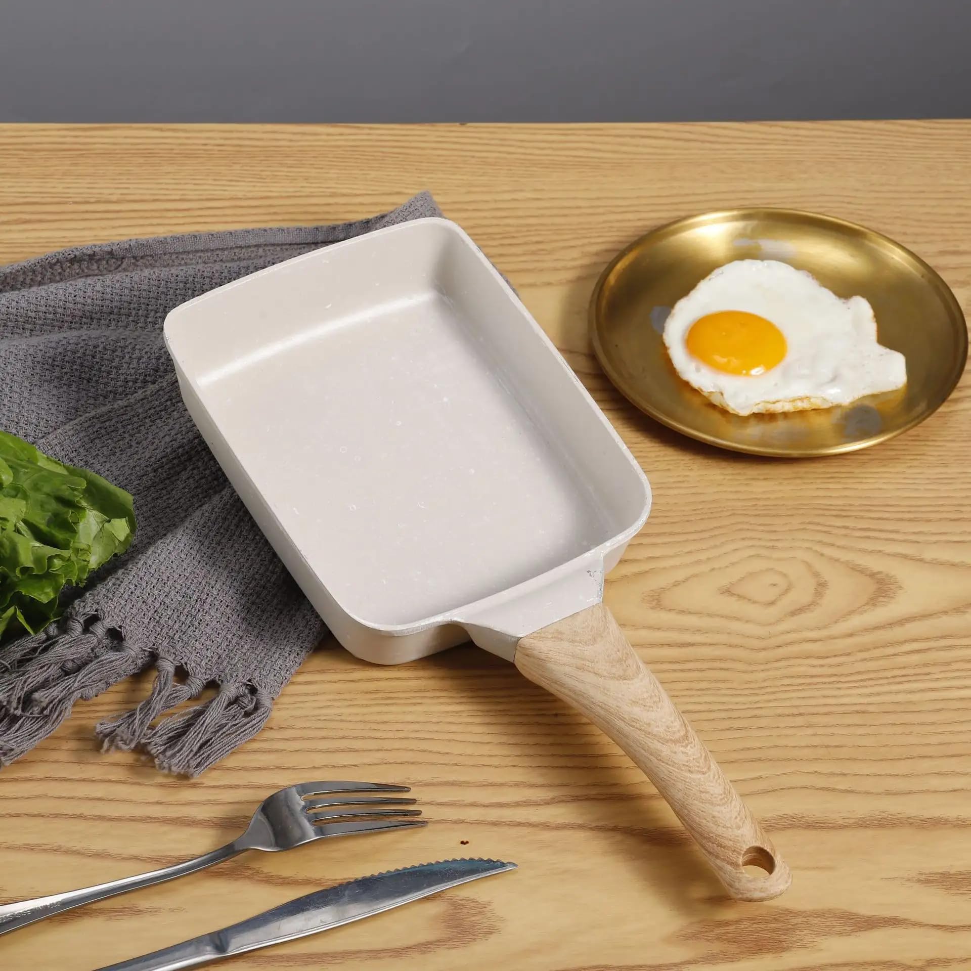 4tens Japanese Omelette Pan Non-Stick Tamagoyaki Breakfast Pan Rectangular | Omelette & Sandwich Frying Pans | Induction Base | Wooden Handle | Mini Kitchen Fry Pans