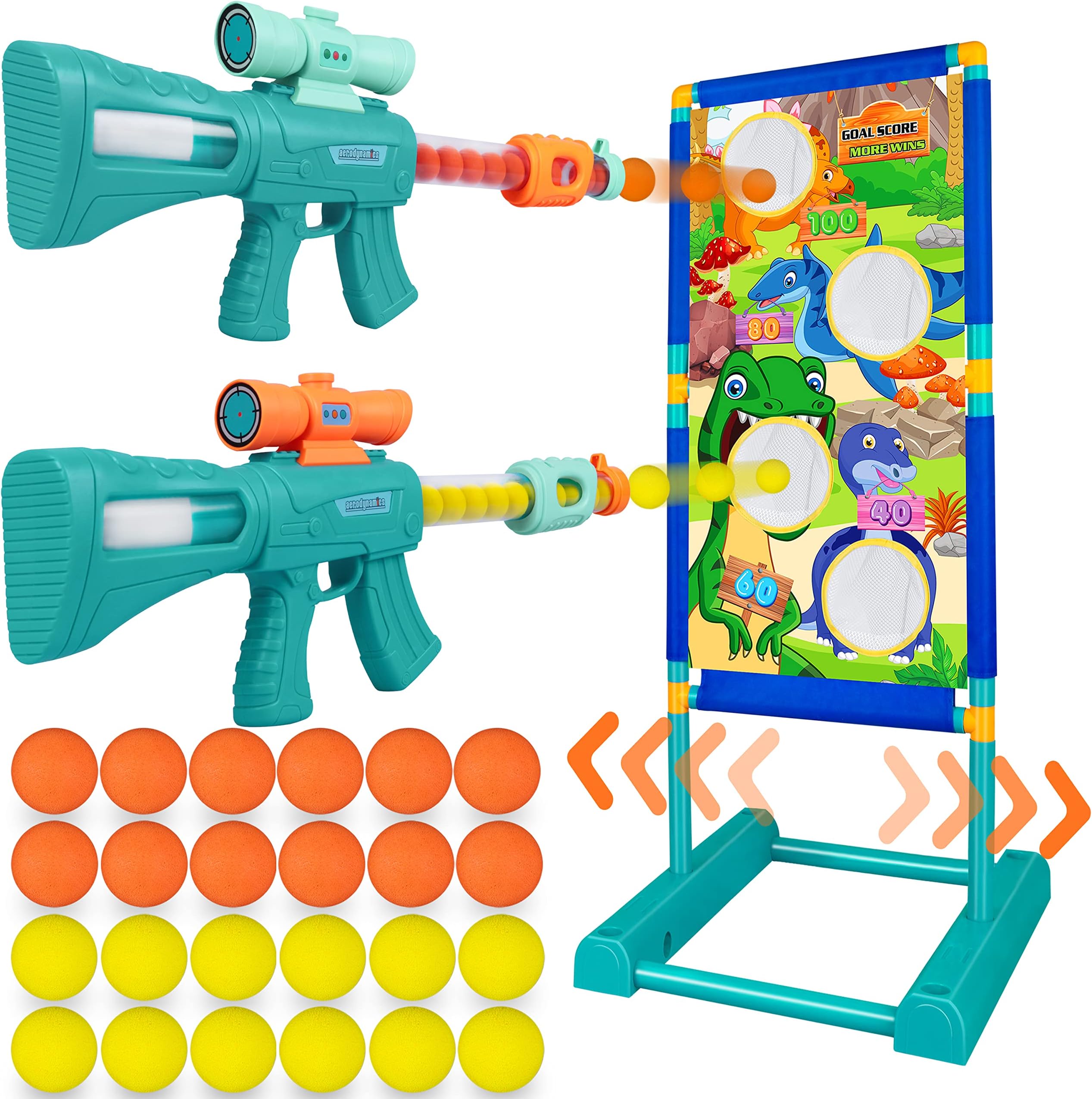 Bottleboom Shooting Game Toys for Boys Age 5 6 7 8 9 10+ Years Old,Foam Popper Guns for 2 Player,Electric Shooting Target & Air Blaster with 24 Foam Bullet Balls Birthday Gift for Kids Girls