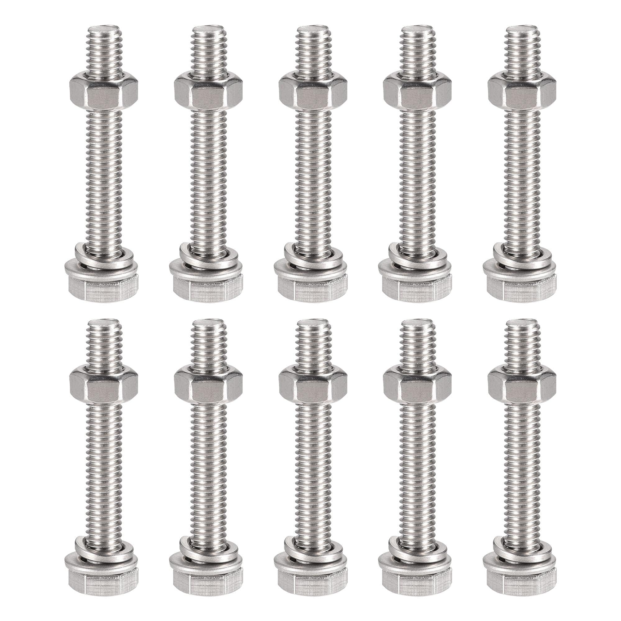 TOP-VIGOR 10Pcs M6 x 40mm Hex Head Screws Bolts, Nuts, Flat & Lock Washers Kits