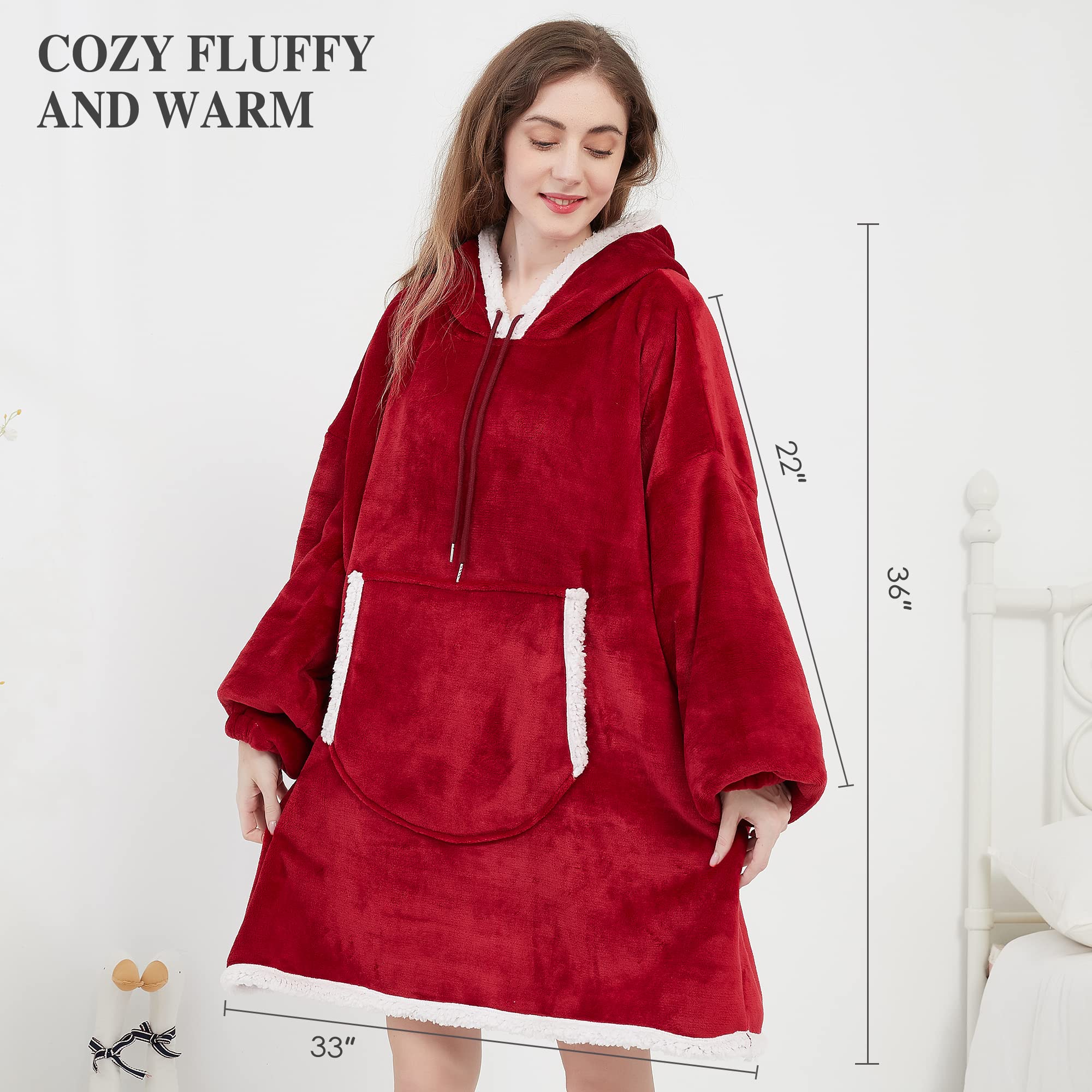 Viviland - Felpa con cappuccio sherpa, morbida, calda, con grande tasca anteriore, per guardare la TV, coperta per adulti