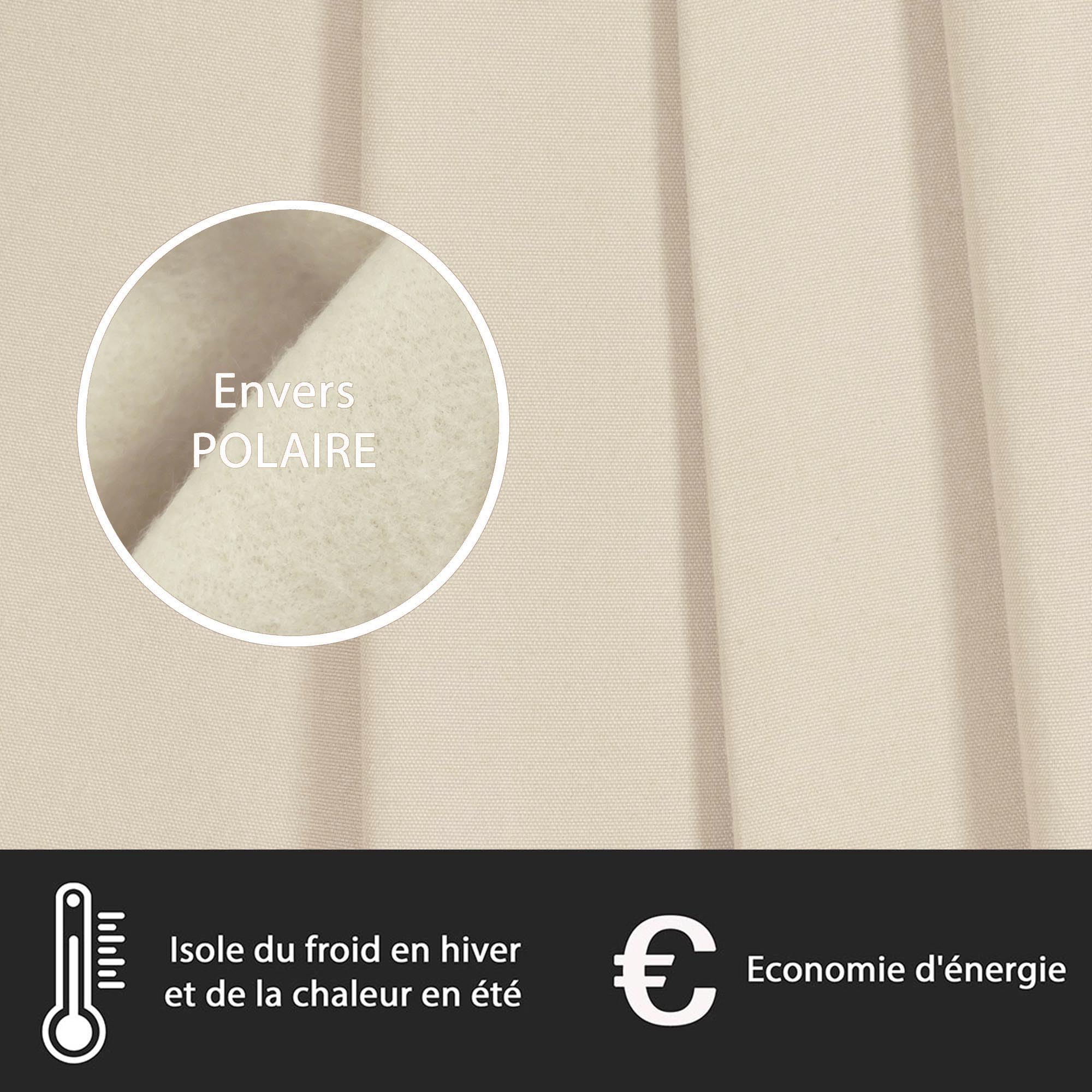 Atout Ciel Rideau Thermique doublé Polaire Ton sur Ton à œillets 140x240cm prêt a Poser, Beige (Lot de 2)