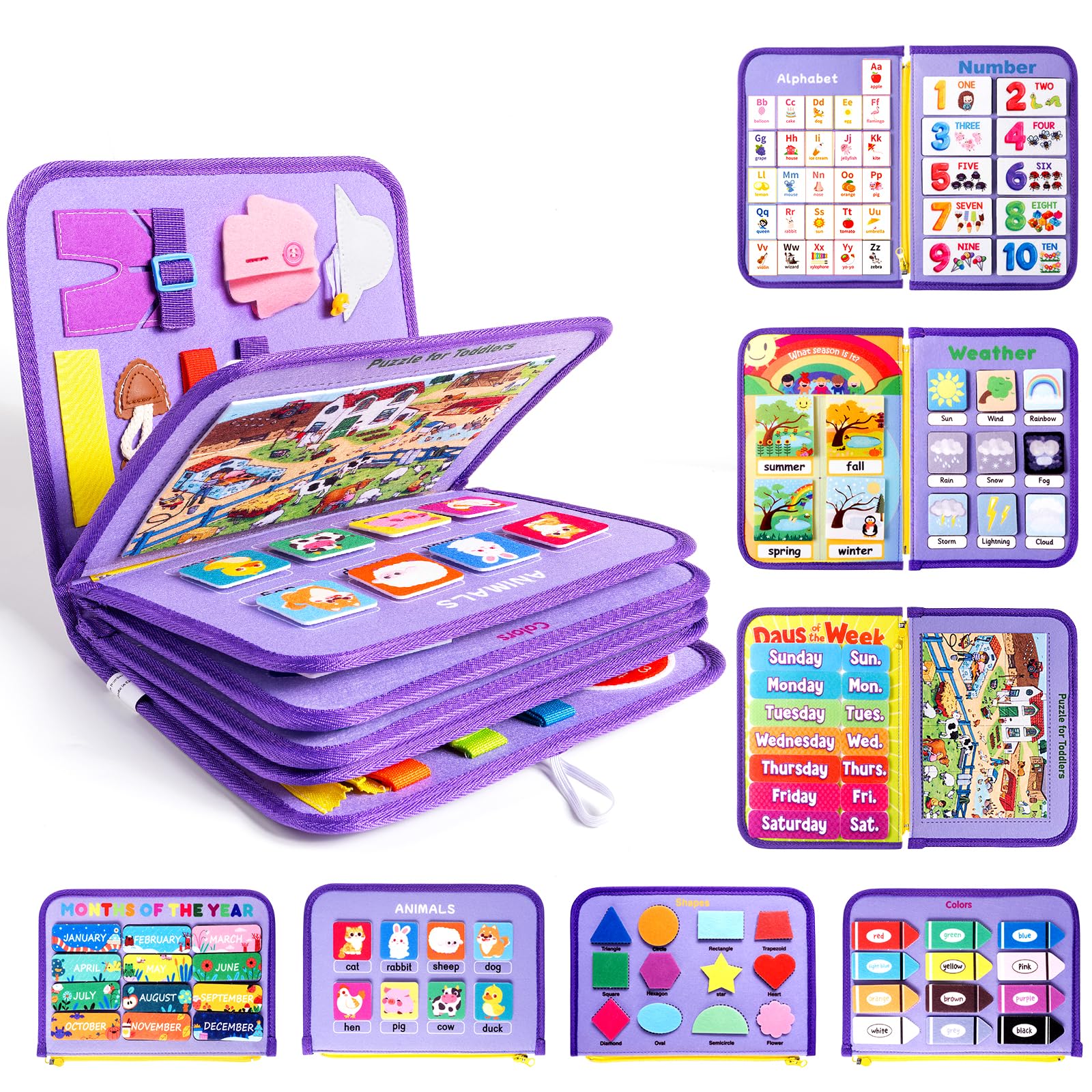 Tablero de actividades para niños pequeños, libro Montessori, regalo de cumpleaños para niñas, relleno de canasta de Pascua, libro de actividades de 12 páginas, juguetes sensoriales de aprendizaje 24