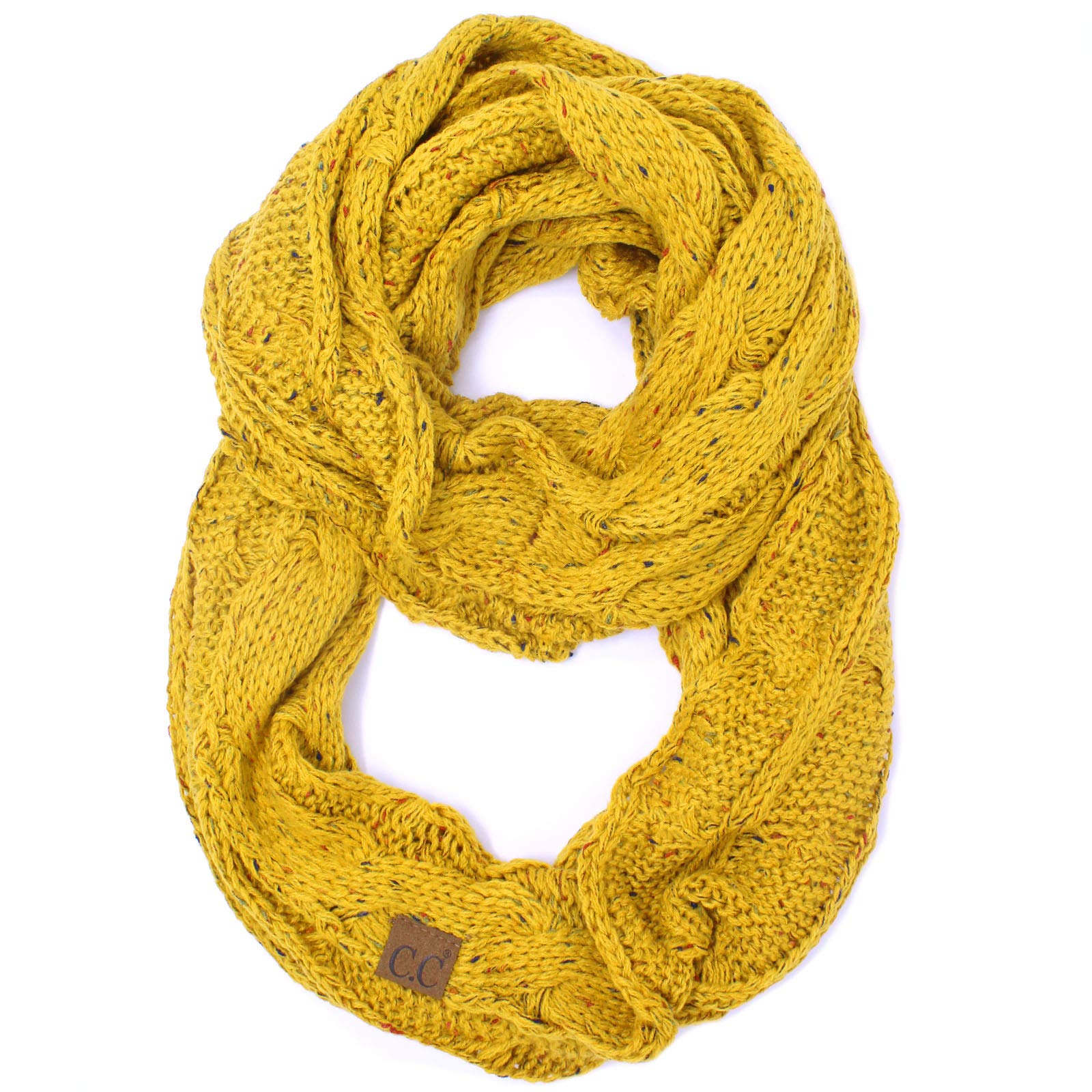CC Confetti Soft Chunky Pullover Knit Long Loop Infinity Hood Cowl Scarf Mustard