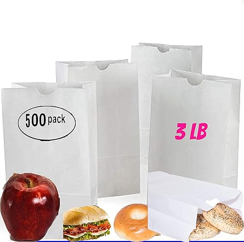 Miniatura 10 de Bolsa de papel blanco de 5 libras, paquete de 500 bolsas de papel kraft blancas para almuerzo, bolsas de papel de fiesta, bolsas de almuerzo blancas