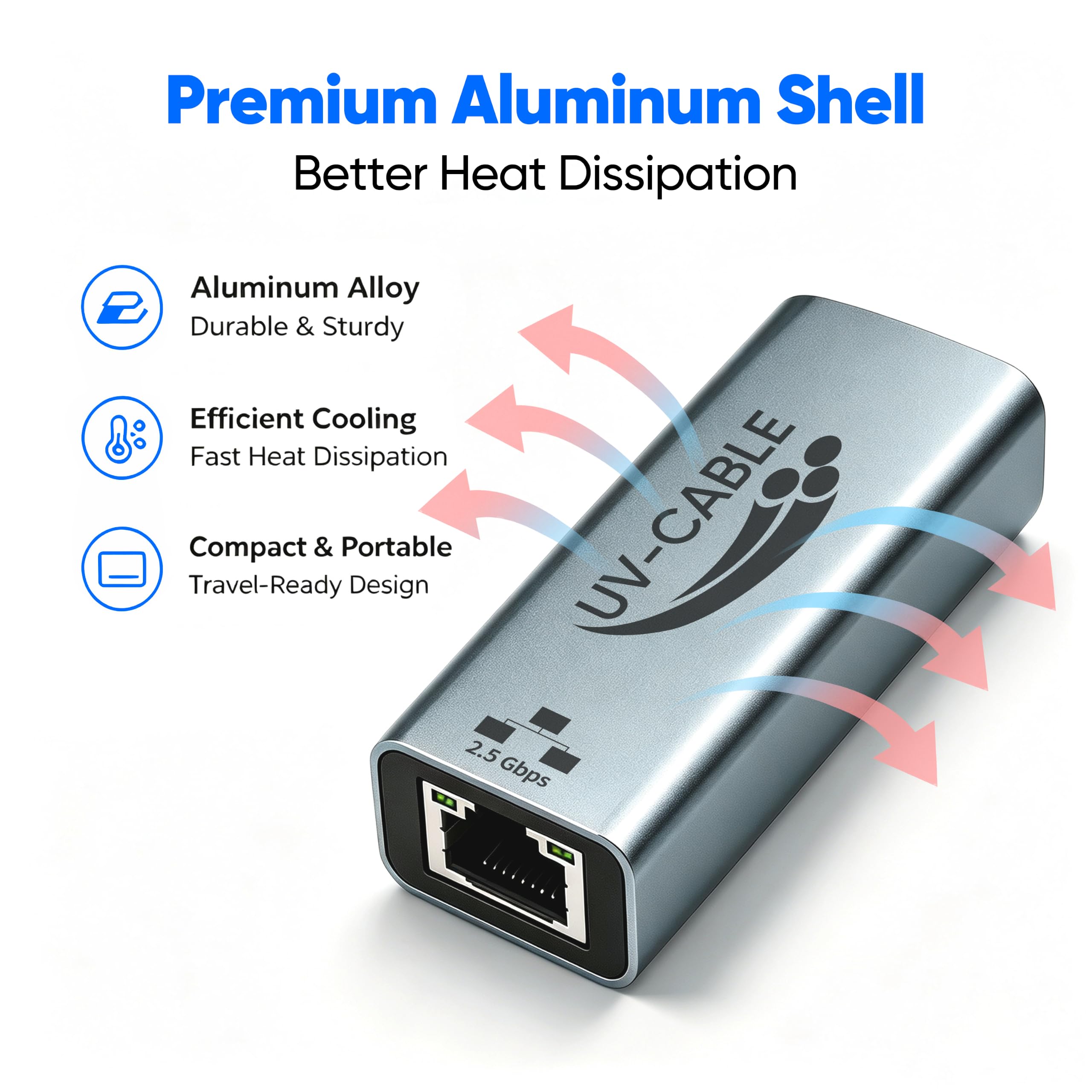 Adaptateur USB-C vers Ethernet 2,5 G, adaptateur haut débit Type-C vers RJ45, compatible avec USB4, Thunderbolt 4/5, Plug & Play pour NAS, MacBook Air/Pro, XPS, iPhone 17/16 Pro/Max