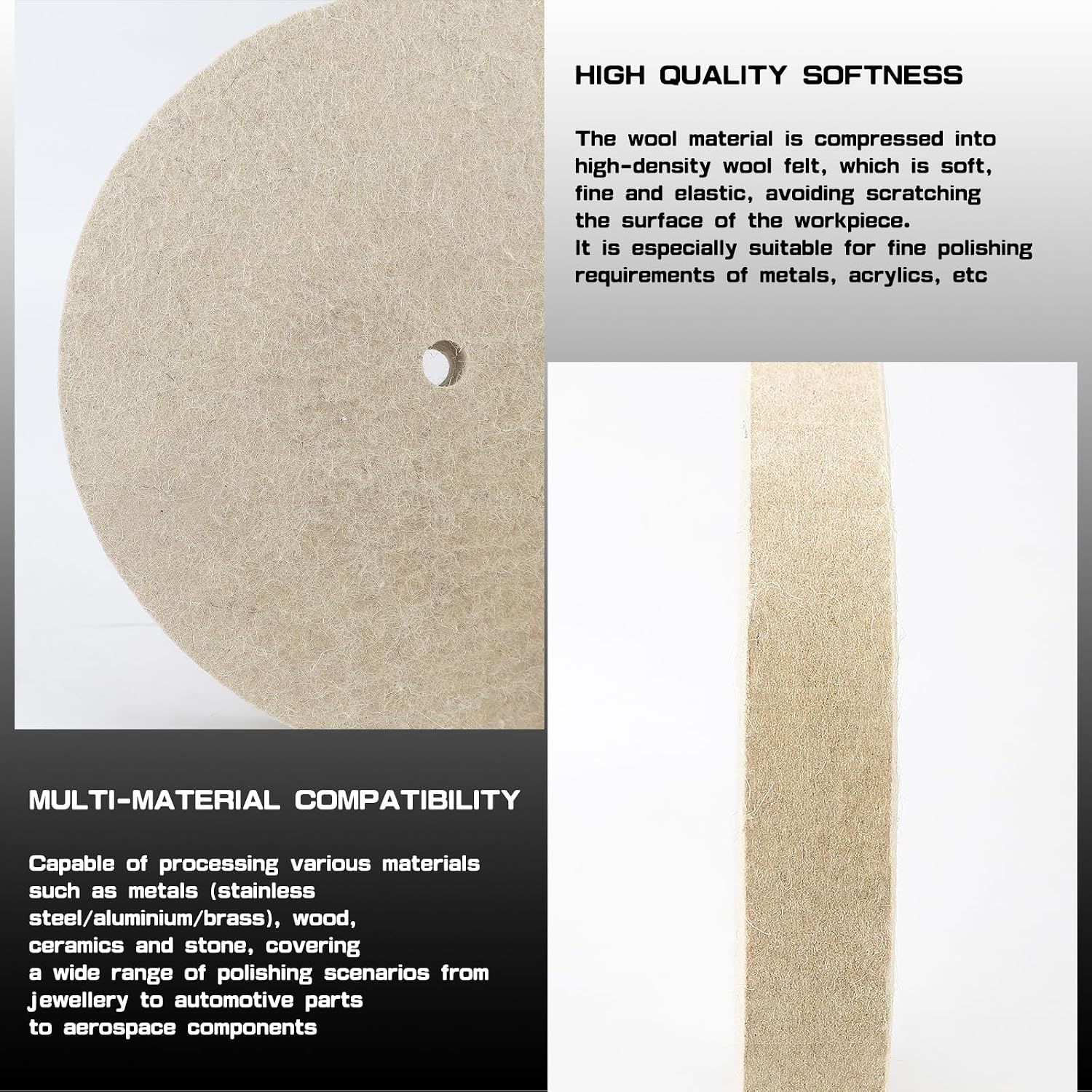 Wool Buffing Wheel 5/8 Inch Arbor Hole Wool Felt Polishing Wheel for Stainless Steel Metal Fits Bench & Die Grinder