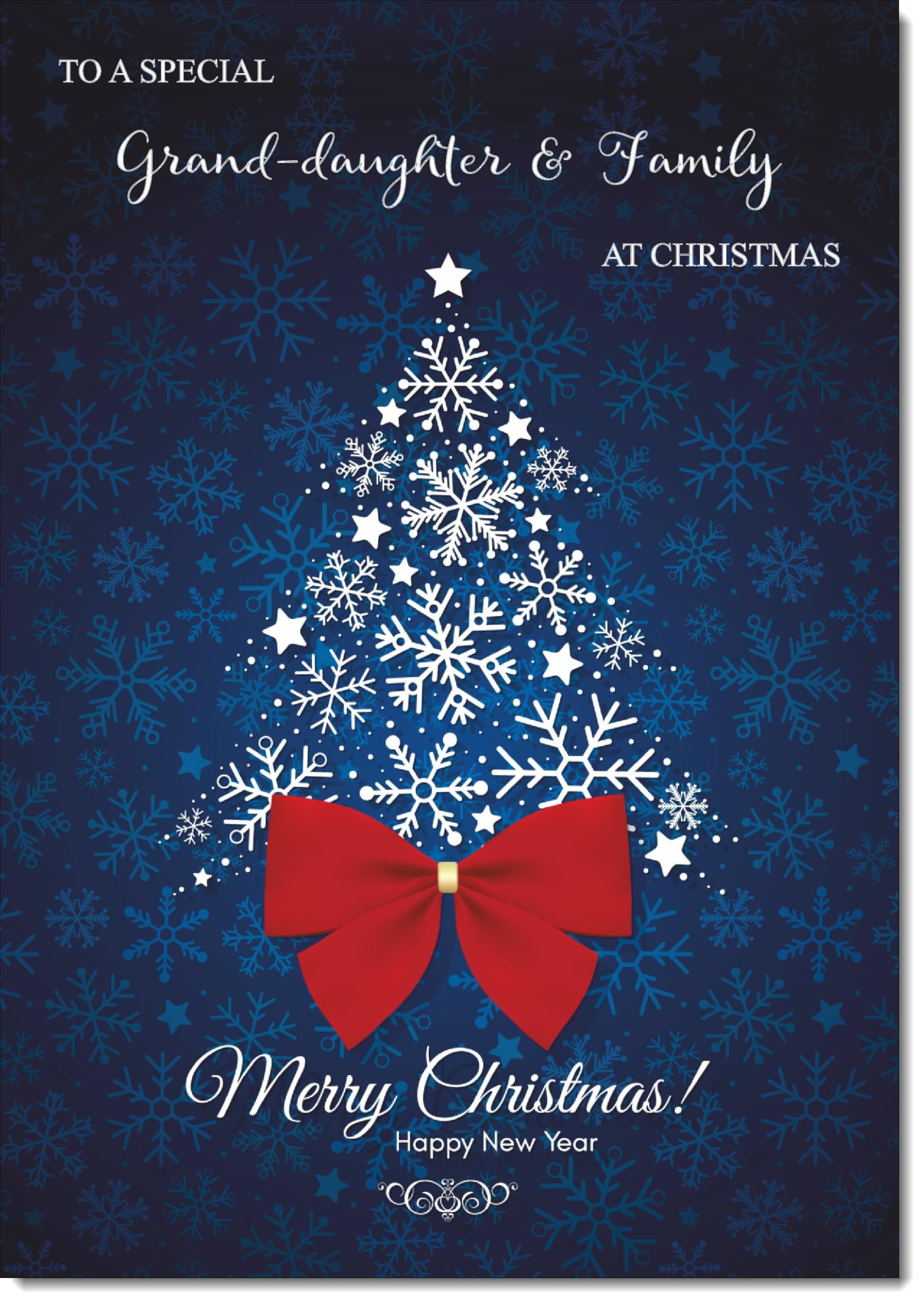 doodlecards Granddaughter and Family Christmas Card Blue Abstract Christmas Tree Large A4 Size Christmas Card for Granddaughter & Family with Plain Envelope โ image 1