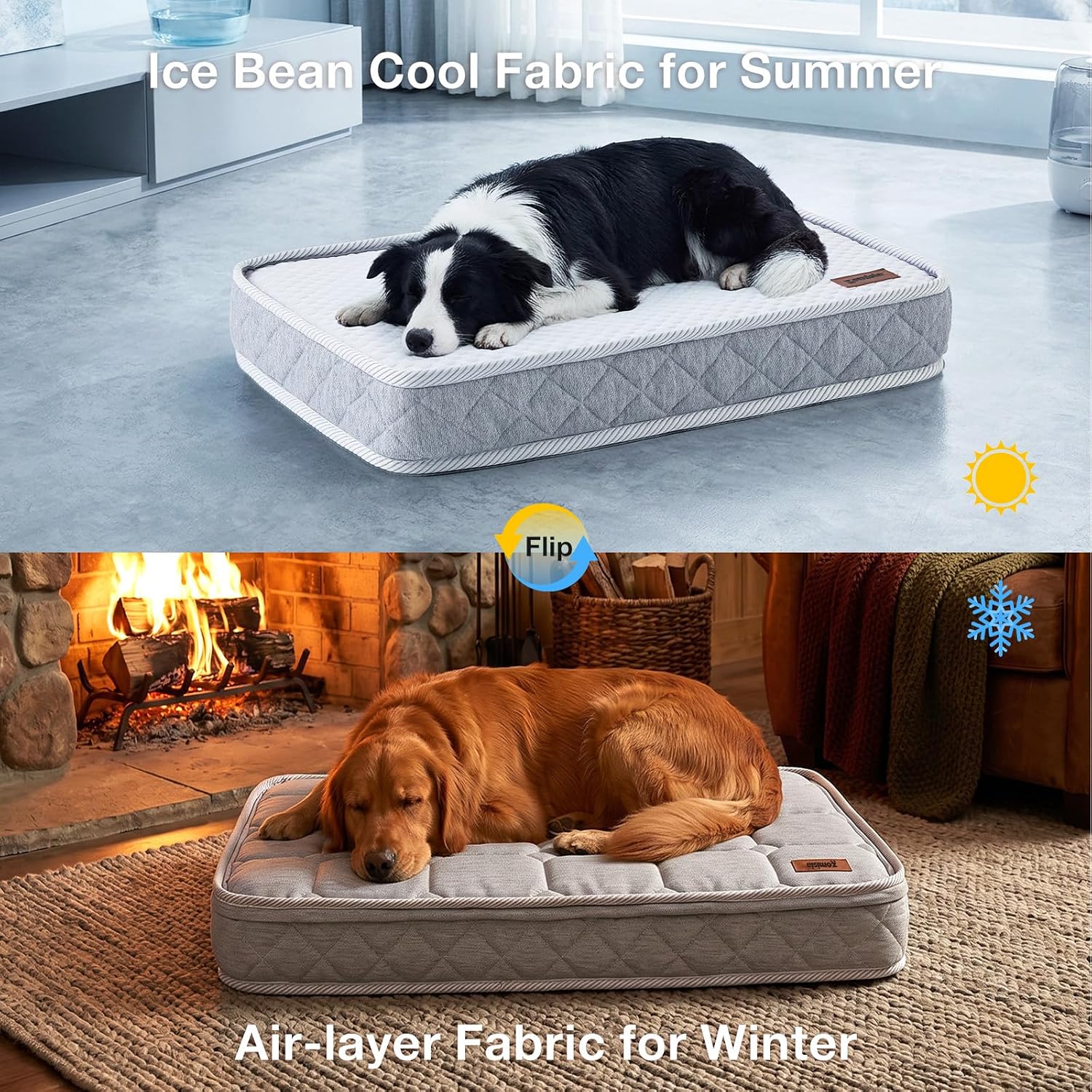 ZOMISIA Breathable Orthopedic Dog Bed for Medium Dog, Reversible Warm & Cooling Dog Bed Mattress for All Season, 4 Thick Honeycomb Supportive Pet Bed with Detachable Non-Slip Bottom, Waterproof Cover