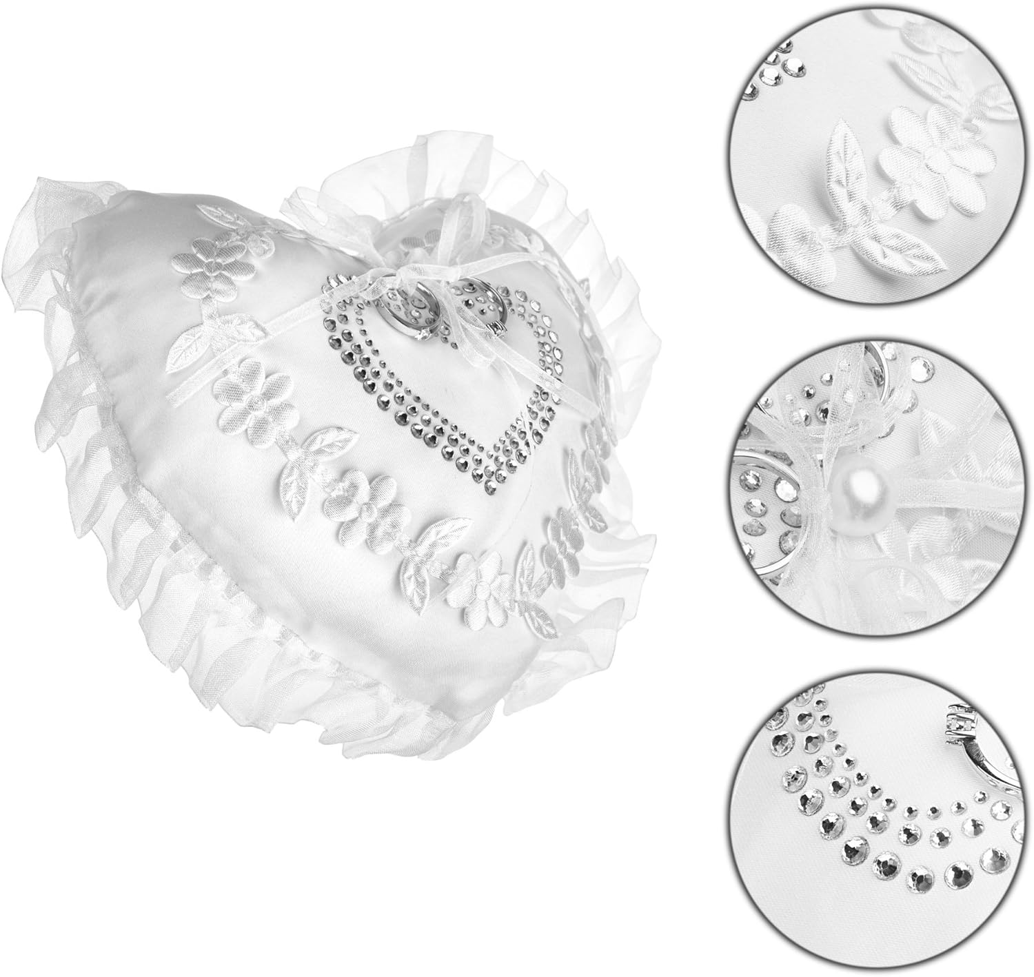 Beautyflier Wedding Ring Pillow, Heart Flower Lace Crystal Rose Wedding Heart Ring Box Ring