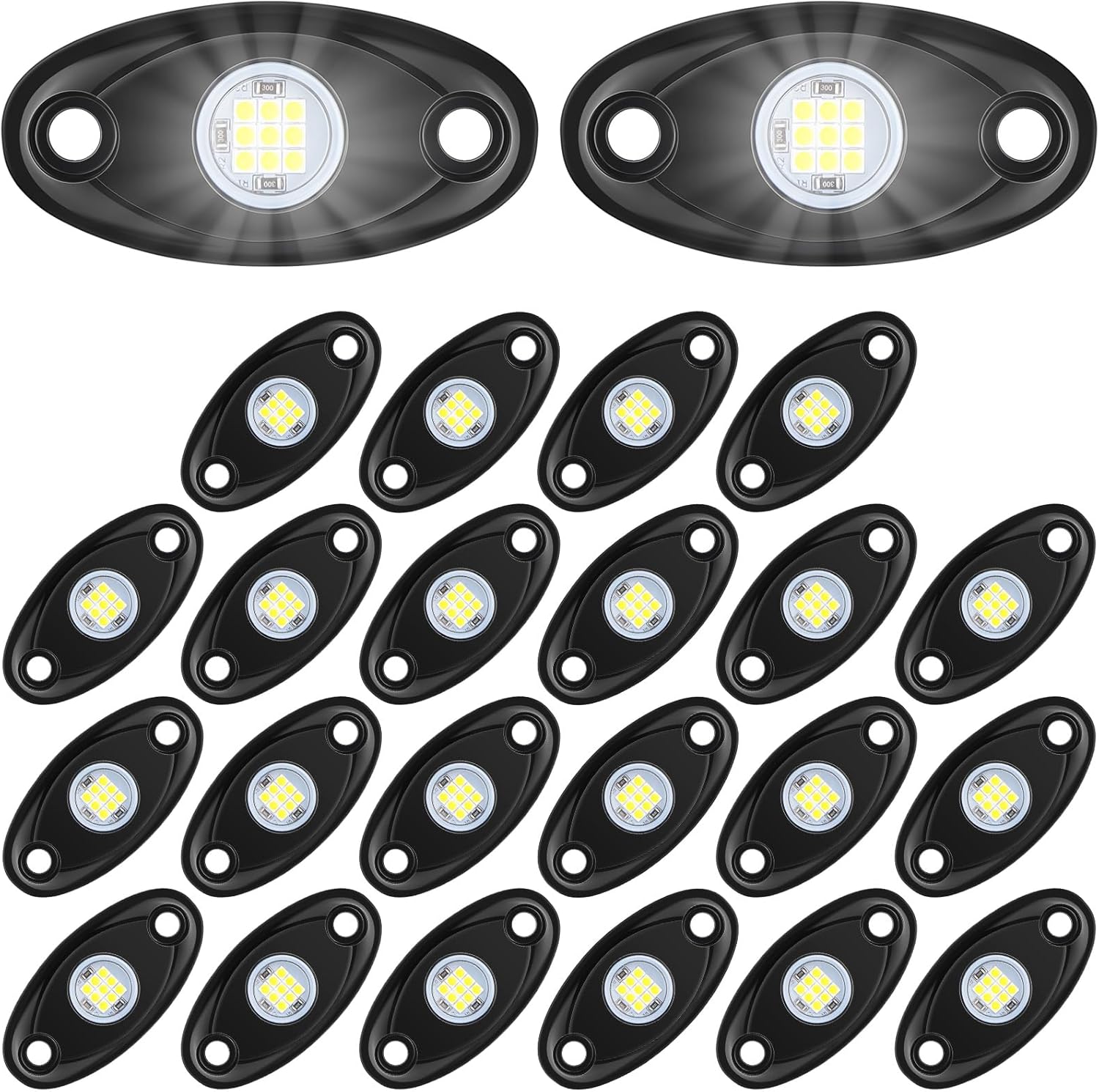 Treela 24 Pods White Rock Lights LED Wheel Well Underglow Lights for Car Truck ATV Utv SUV Boat Motorcycle Lamp Waterproof Shockproof High Power Neon Trail Rig