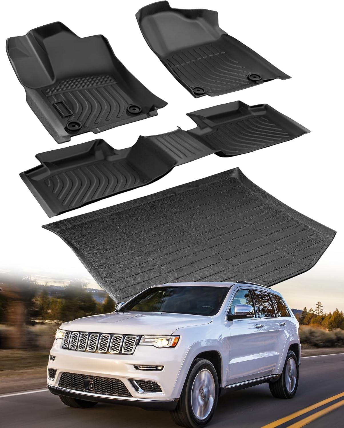 Floor Mats for Jeep Grand Cherokee: 2011-2021 (Not for L) Cargo Trunk Liner, Car Accessories All Weather Rubber Custom Fit for Grand Cherokee 2021 2020 2019 2018 2017 2016-2011 SUV 5-Seat Models Black