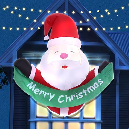 DearSun - Papá Noel inflable atravesando la ventana de 3.3pies con luces LED integradas, decoración inflable de Navidad para interiores y exteriores
