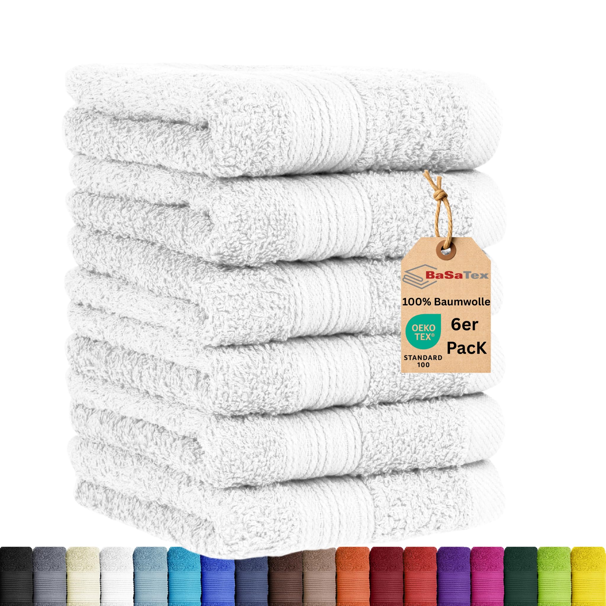 Set di 6 asciugamani per ospiti in diversi colori, 100% cotone, 30 x 50 cm, bianco