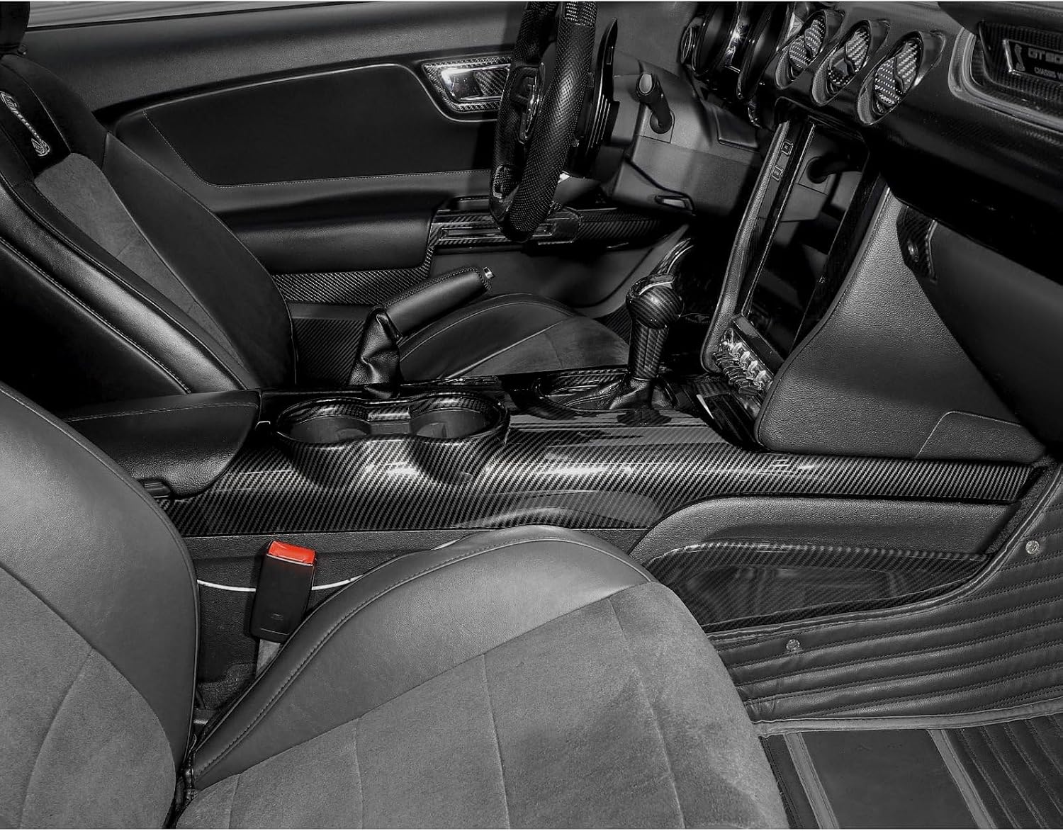 JeCar for Mustang Center Console Carbon Fiber Interior Gear Shift Panel Cover Trim Accessories Compatible with Ford Mustang 2015-2023