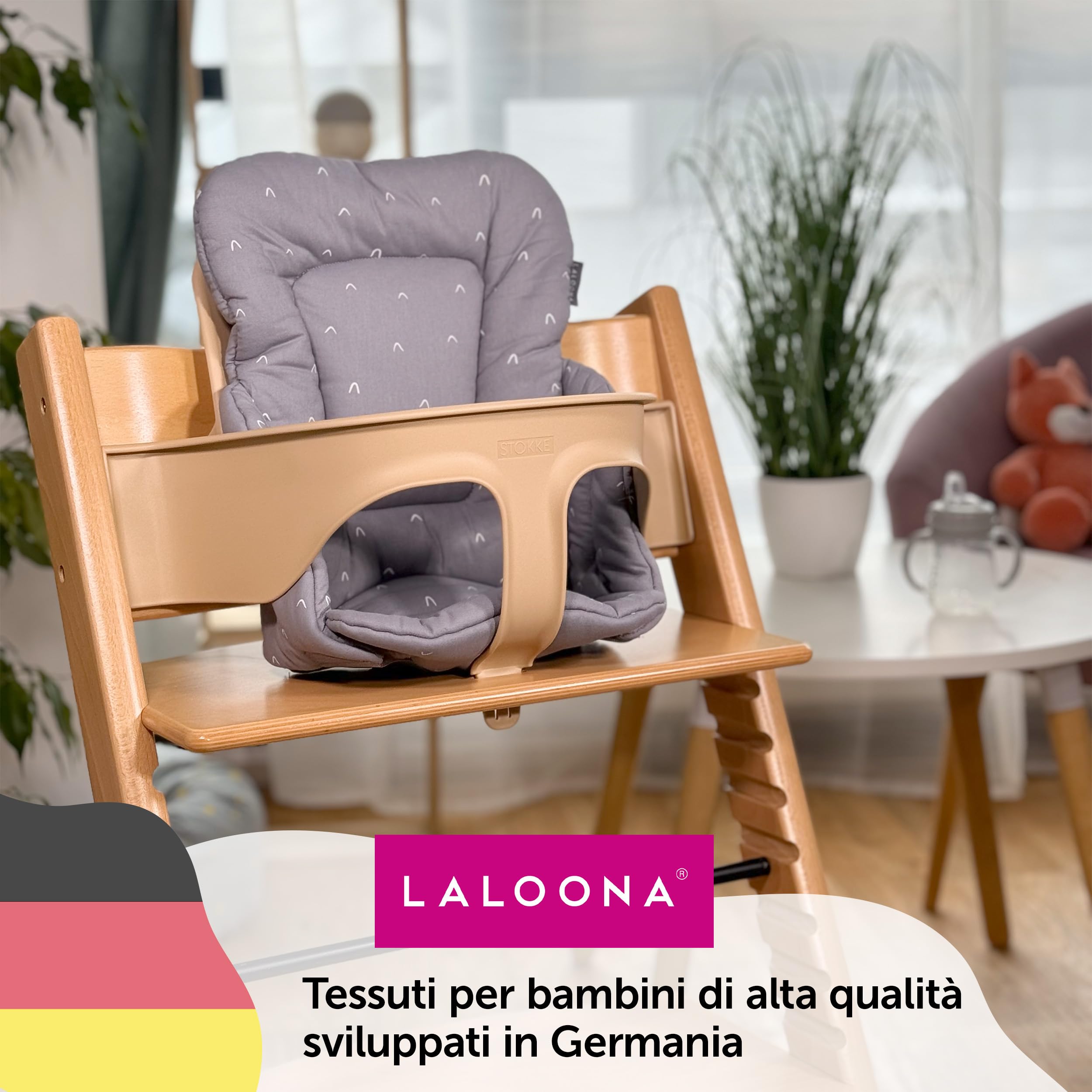 LaLoona Cuscino Riduttore Seggiolone per Stokke Tripp Trapp, Cotone, OEKO-TEX Standard 100, Lavabile in Lavatrice, Grigio