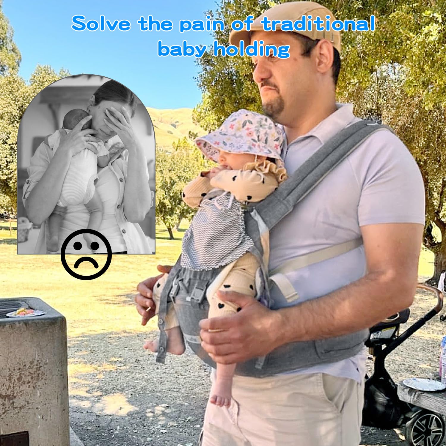 Marsupio per neonati dalla nascita per 3 – 36 mesi, in cotone, ergonomico, con seggiolino per bambini, morbido e traspirante, per viaggi, passeggiate, utilizzabile tutto l'anno (grigio)