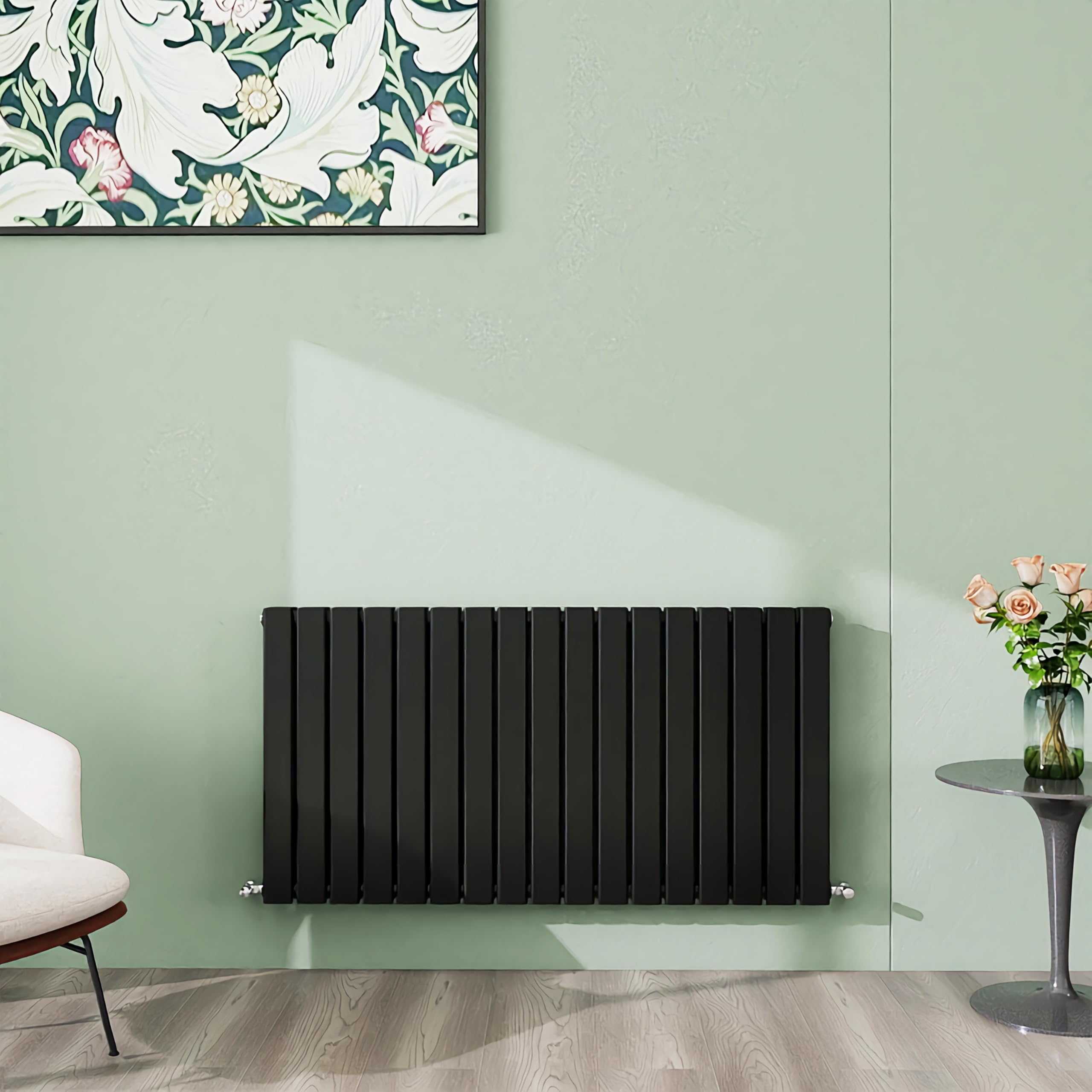 Simple Bathroom 600×1156mm Black Horizontal Designer Radiator Double Panel Modern Central Heating Flat Panel Radiators