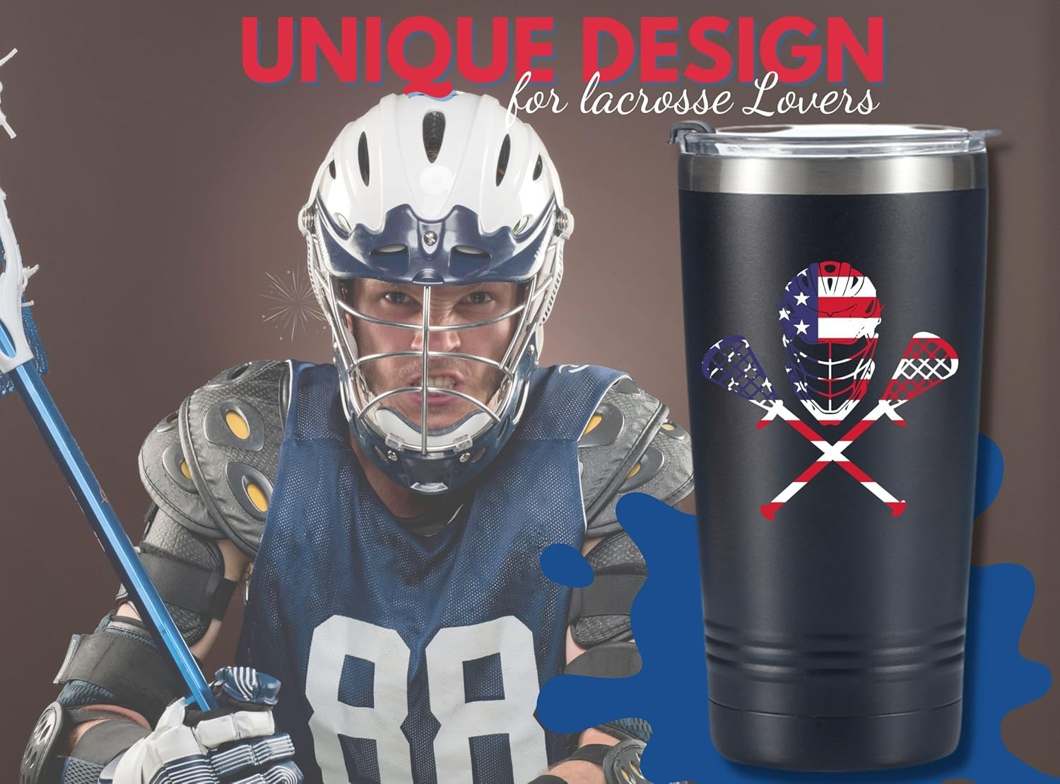 Onebttl Lacrosse Gifts for Teen Boys, College Students, Men, 20oz Travel Tumbler with Stainless Straw for Men, Black (Lacrosse Helmet)
