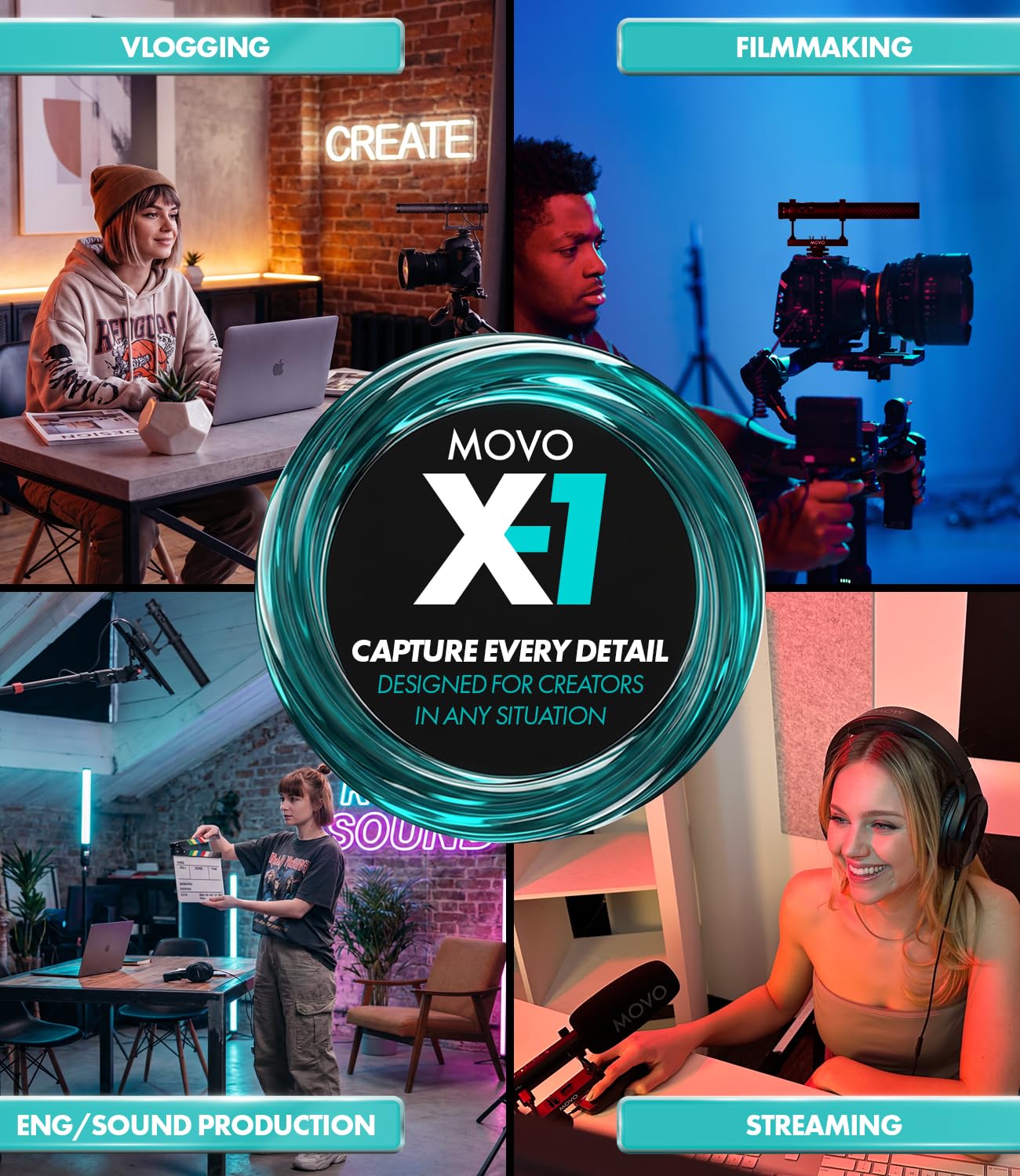 Movo X1 Supernierenmikrofon – 3,5 mm/XLR/USB-C-Kameramikrofon für DSLR, Smartphones und Computer – professionelles On-Kamera-Mikrofon mit fortschrittlicher Audiosteuerung, Stativ und Zubehör