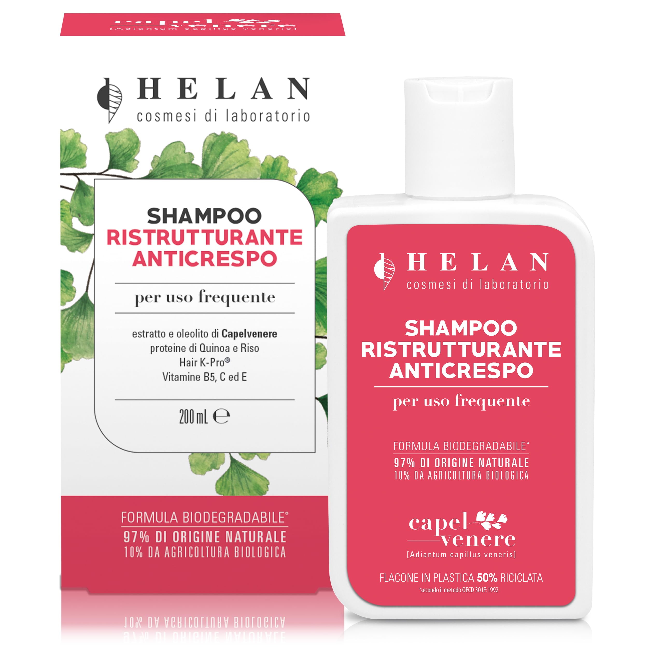 Helan Capelvenere - Restructuring Anti-Frizz Shampoo for Frequent Use, Repairs and Disciplines with Hair K-Pro and Organic Quinoa - Natural Repairing Protection, Made in Italy, 200 ml