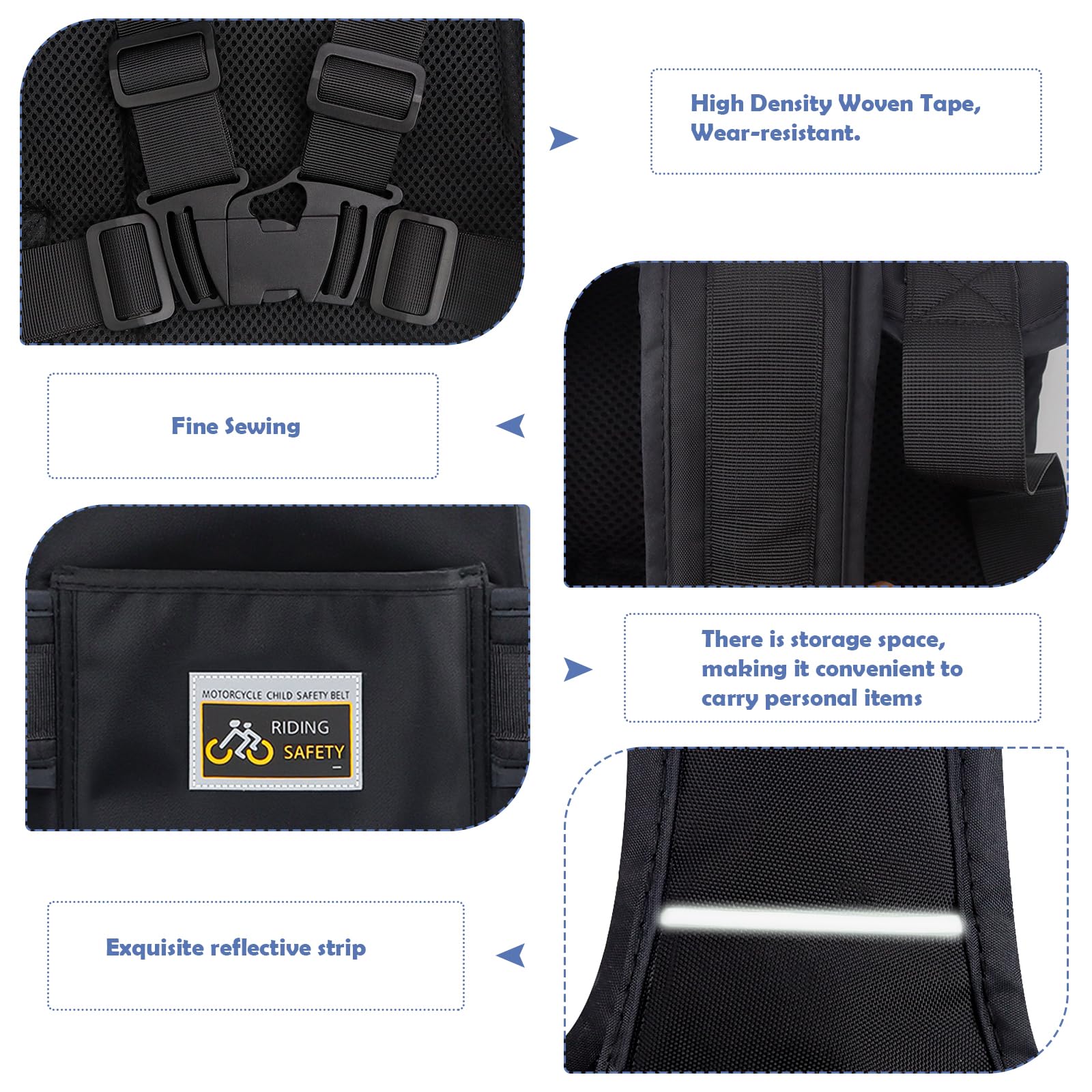 Ceinture de Sécurité Moto pour Enfants Harnais Moto Enfant Harnais de Moto pour Enfant Harnais Securite Enfant Moto Harnais de Sécurité Moto Enfants Réglable Matériau Respirant Réfléchissant