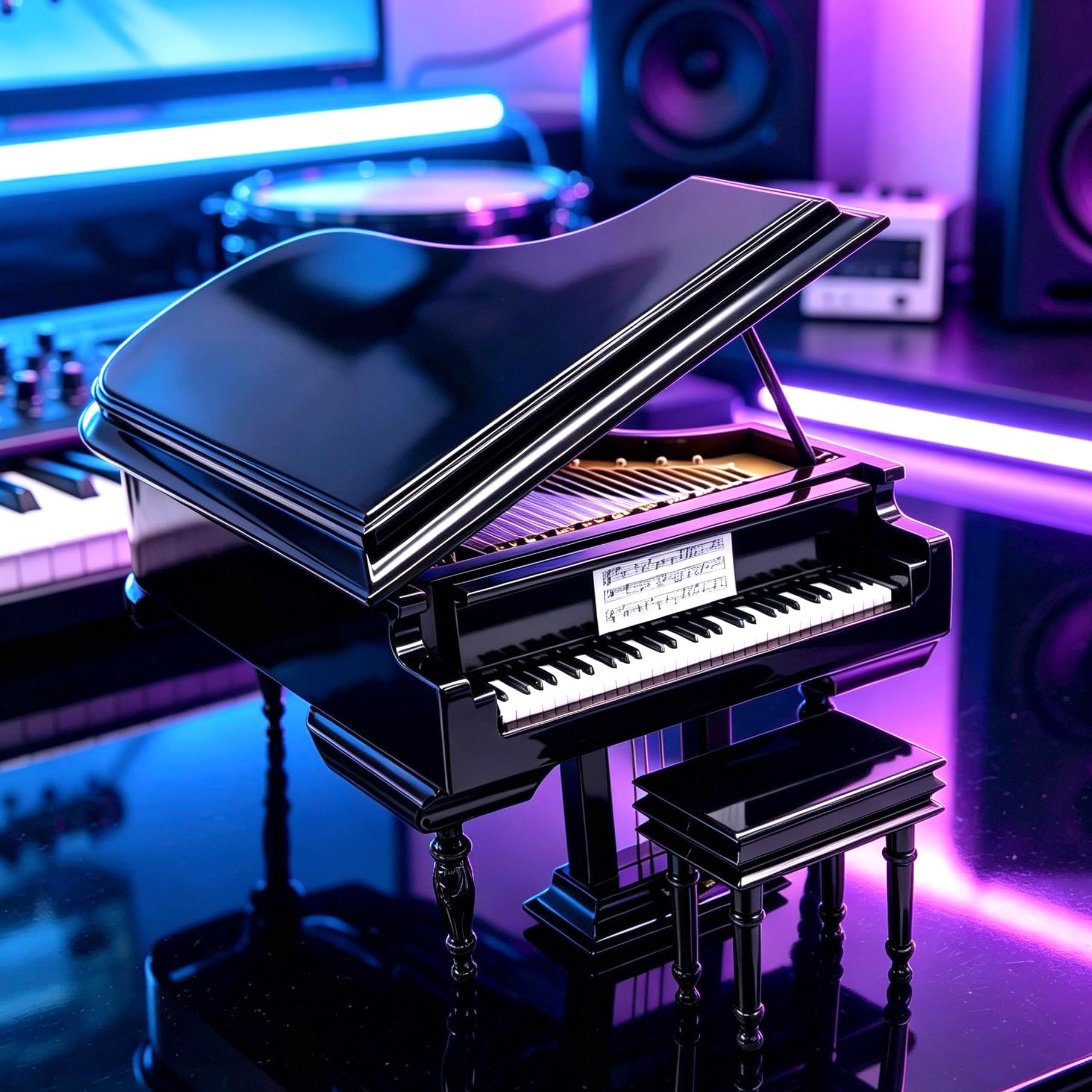 Mylifestyle Piano Music Box with Bench and Black Case Musical Boxes Gift for Christmas/Birthday/Valentine's Day, Melody Castle in the Sky