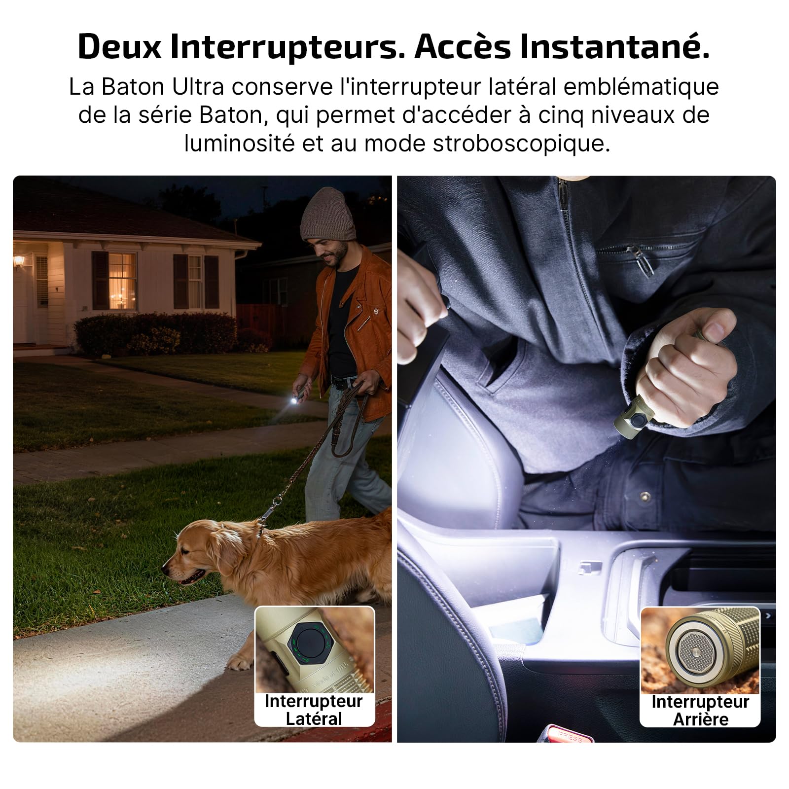 OLIGHT Baton Ultra Lampe Torche Rechargeable EDC, 1800 Lumens, Portée 300m, LED EIP 1, Superalliage OAL, Etanche IPX8, Double Interrupteur, pour Exploration Extérieure Travail Urgences, Vert Olive