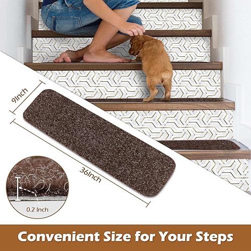 Miniatura 16 de Seloom Alfombra antideslizante con respaldo antideslizante especializada para peldaños de madera de interior, extraíble y lavable, perfecta