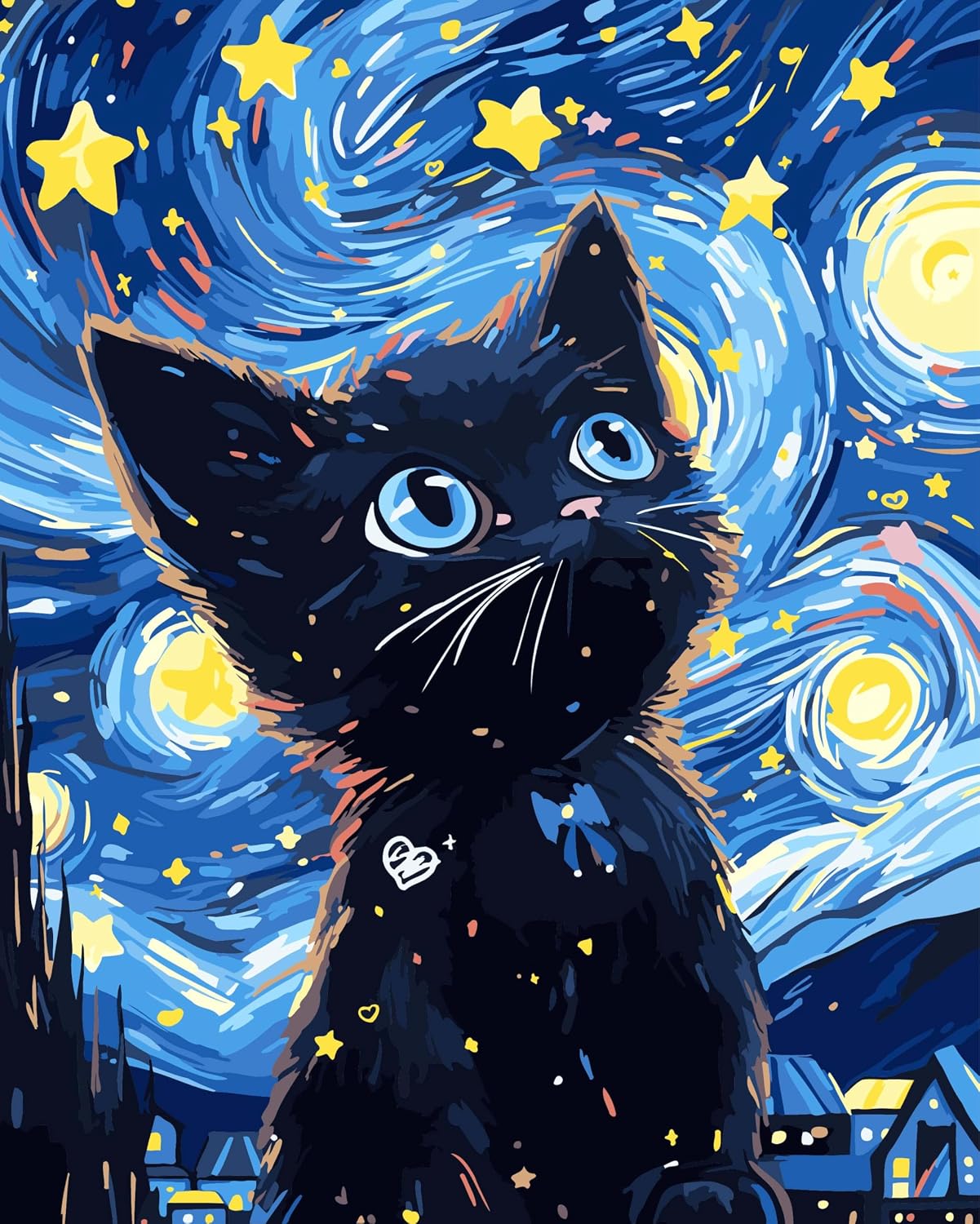 FILASLFT Paint by Numbers Kit for Adults Beginner Black Cat, Paint by Number on Canvas DIY Starry Night, Abstract Sky Acrylic Digital Oil Painting Craft for Gift Home Wall Decor(16 x20 Inch)