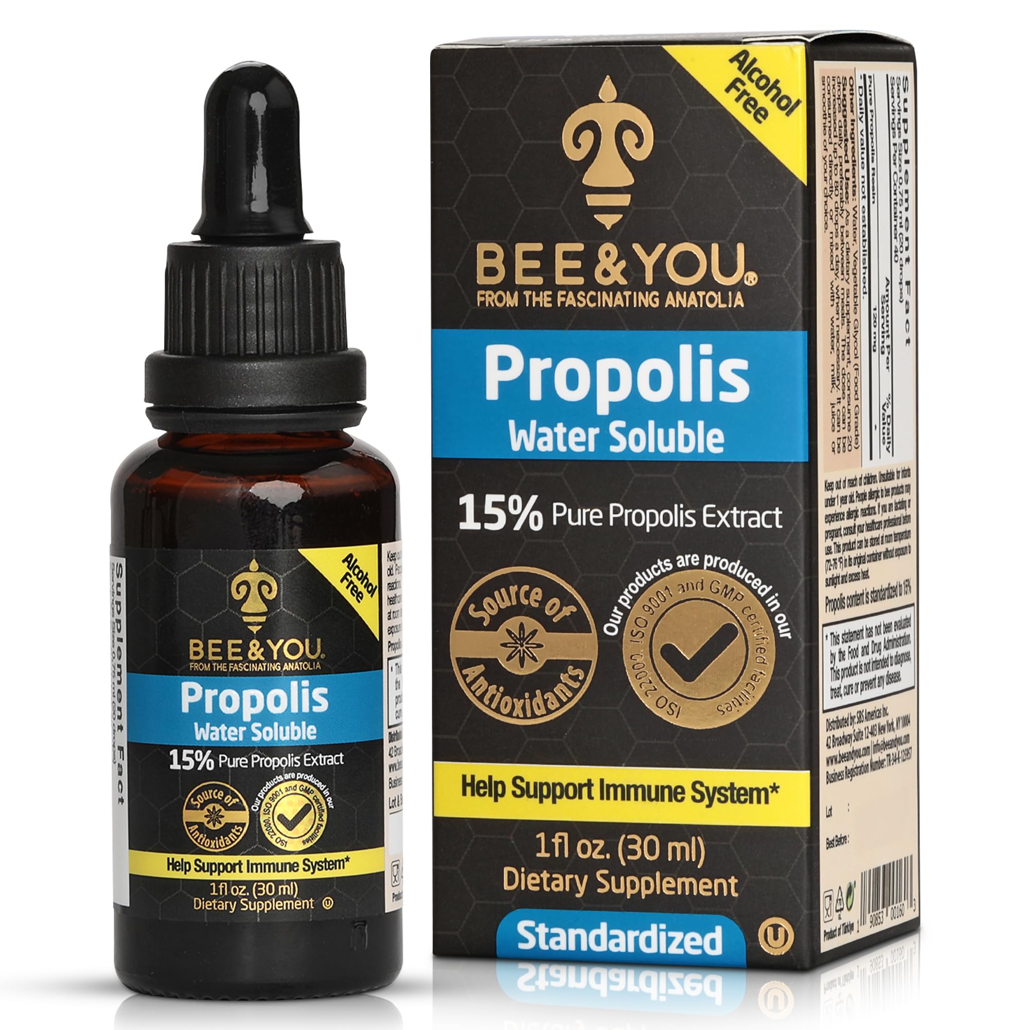 Bee and You Natural Pure Propolis Extract – Water Soluble, Bee Propolis,High Potency, Ultra Pure Immune Support Supplement, Antioxidants, Detox, Gluten-Free, 1 Fl Oz